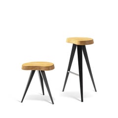 Charlotte Perriand Set of Two Mexique Stools, Wood and Metal by Cassina