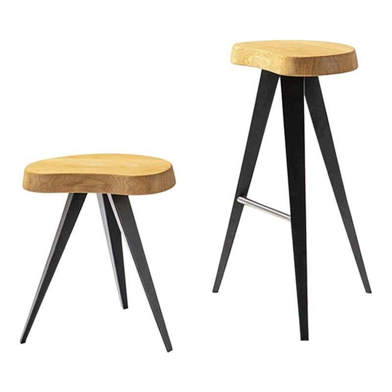 Italian Charlotte Perriand Set of Two Mexique Stools, Wood and Metal by Cassina For Sale