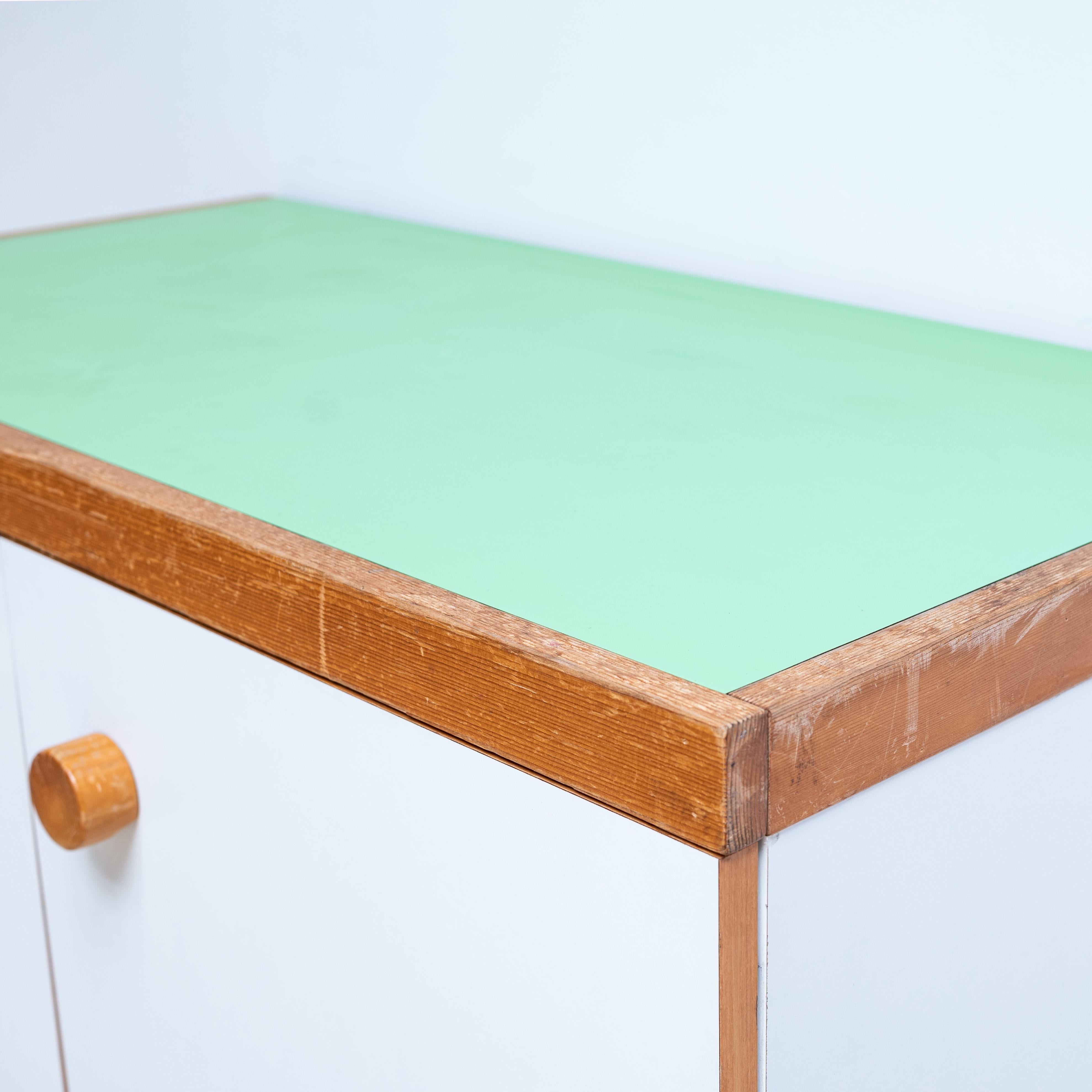Laminate Charlotte Perriand Side Board from Les Arcs, 2 Doors, Green Top For Sale