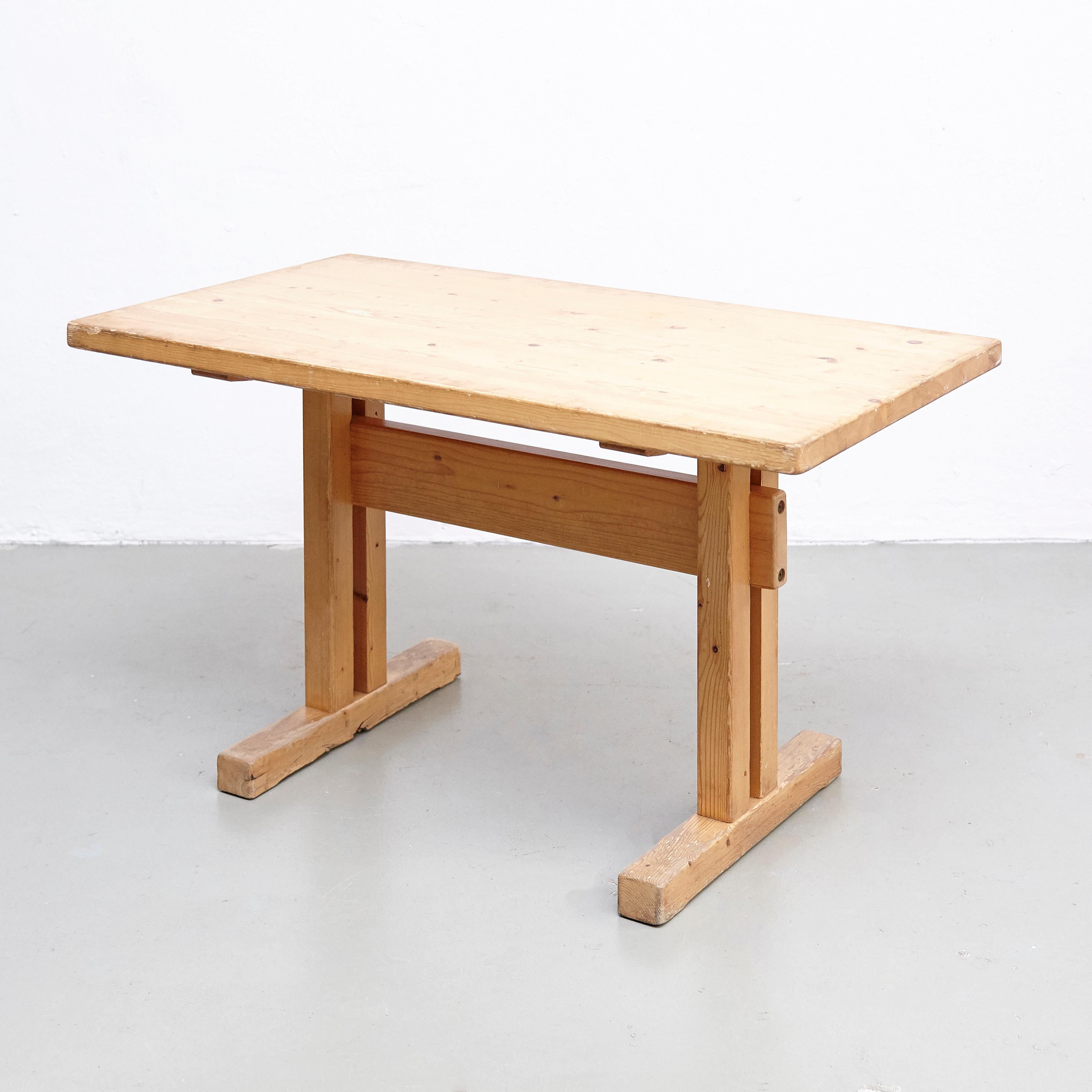 French Charlotte Perriand, Mid Century Modern Small Wood Table for Les Arcs, circa 1960