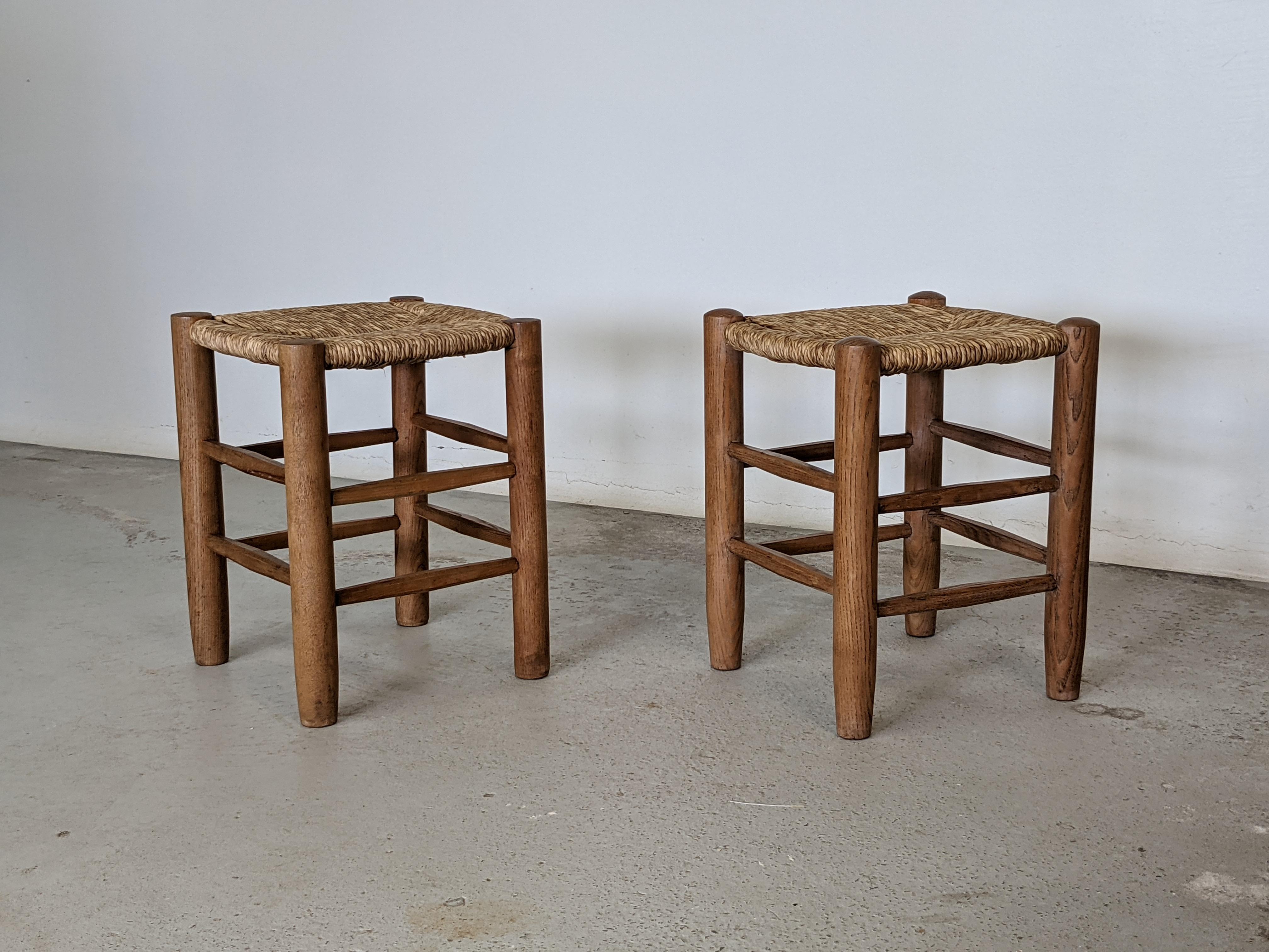 Mid-Century Modern Charlotte Perriand Solid Wood Stools N 17, Georges Blanchon, France, 1950
