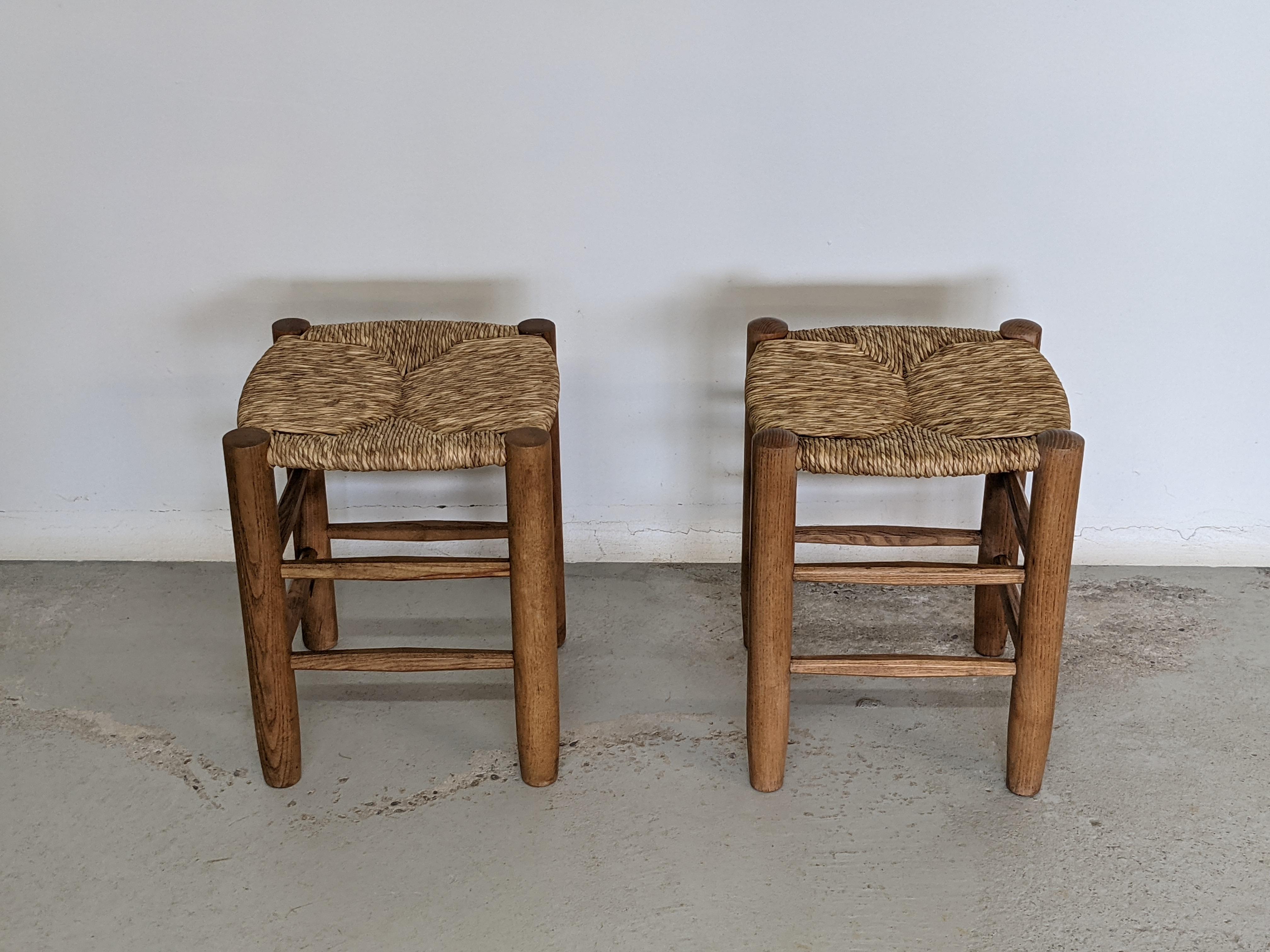 French Charlotte Perriand Solid Wood Stools N 17, Georges Blanchon, France, 1950