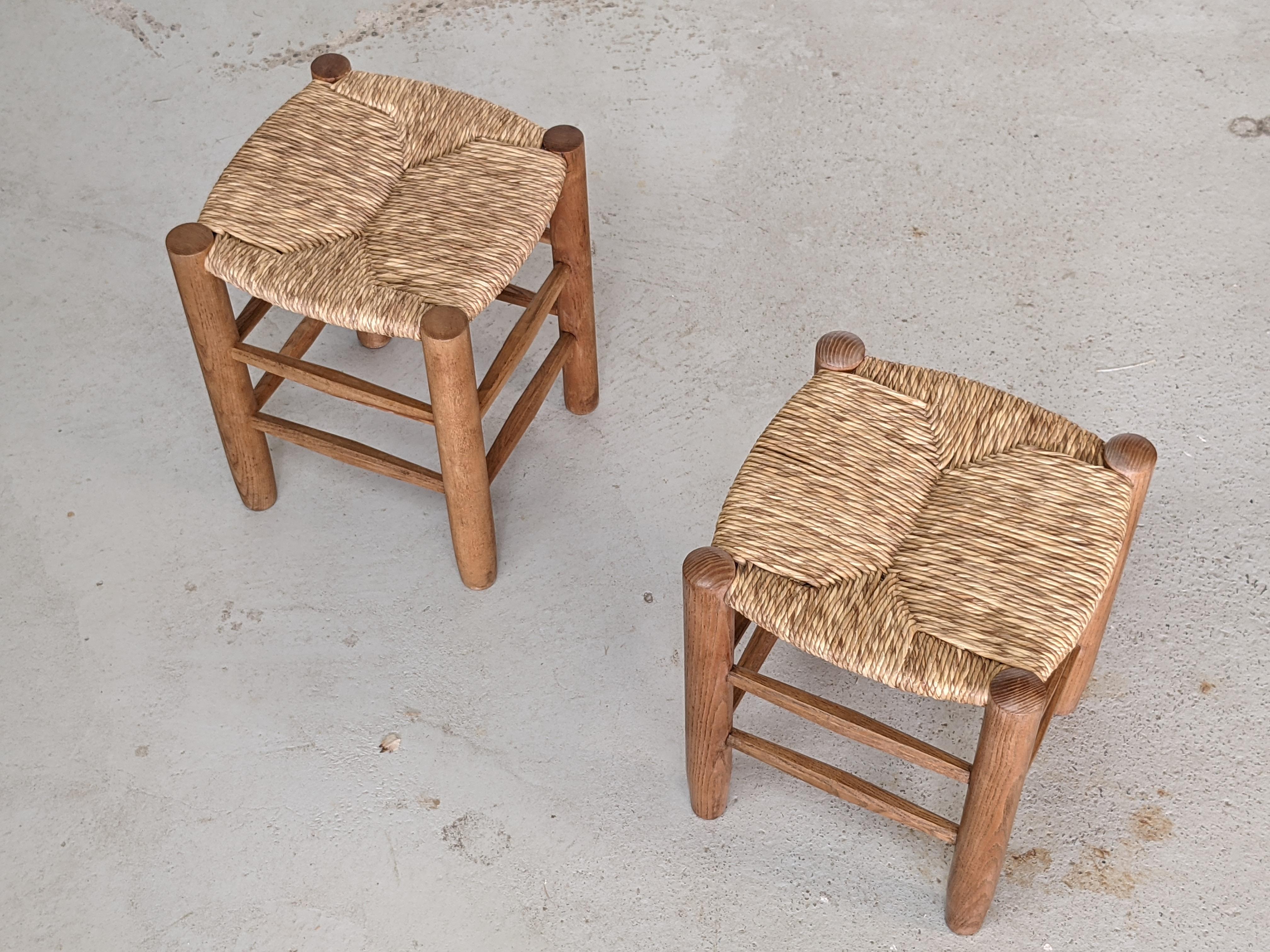 Mid-20th Century Charlotte Perriand Solid Wood Stools N 17, Georges Blanchon, France, 1950