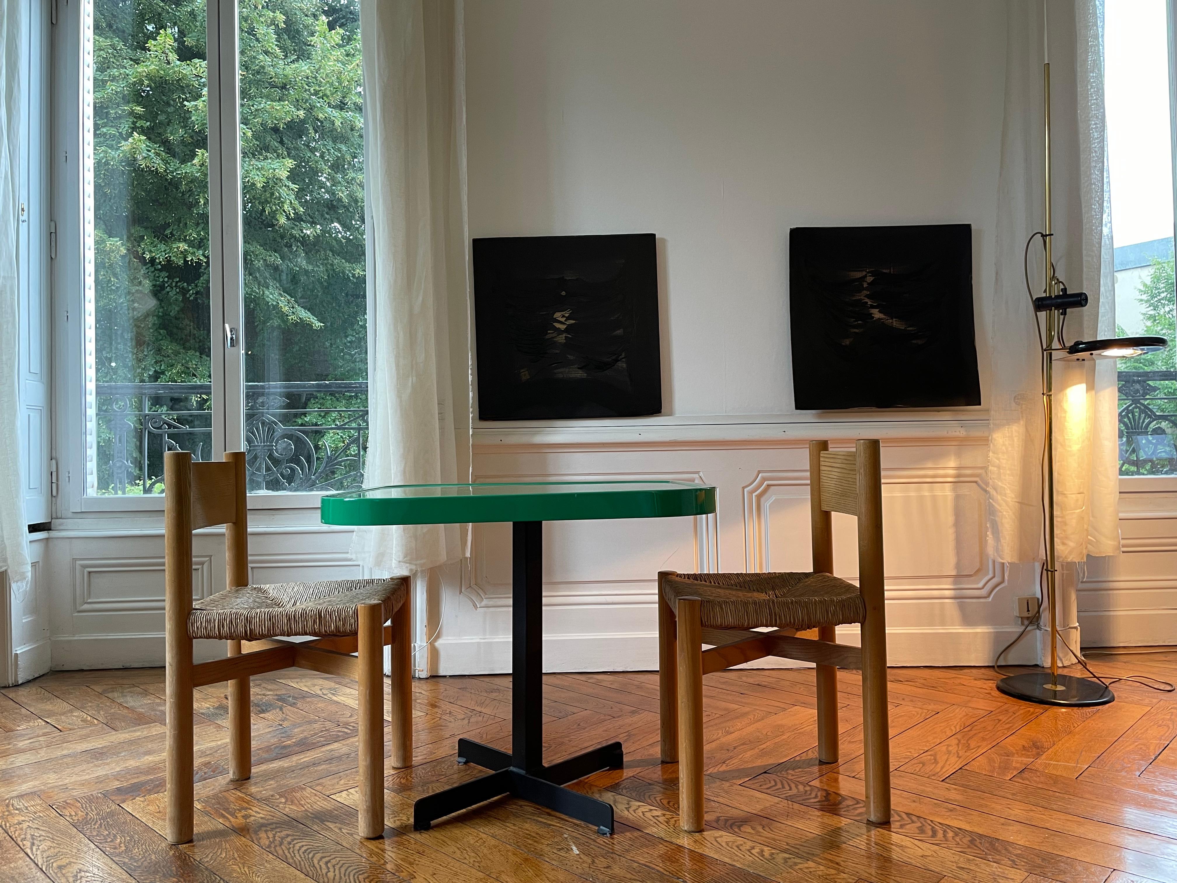 Charlotte Perriand Square Table in Green Polyester from 1984 For Sale 7