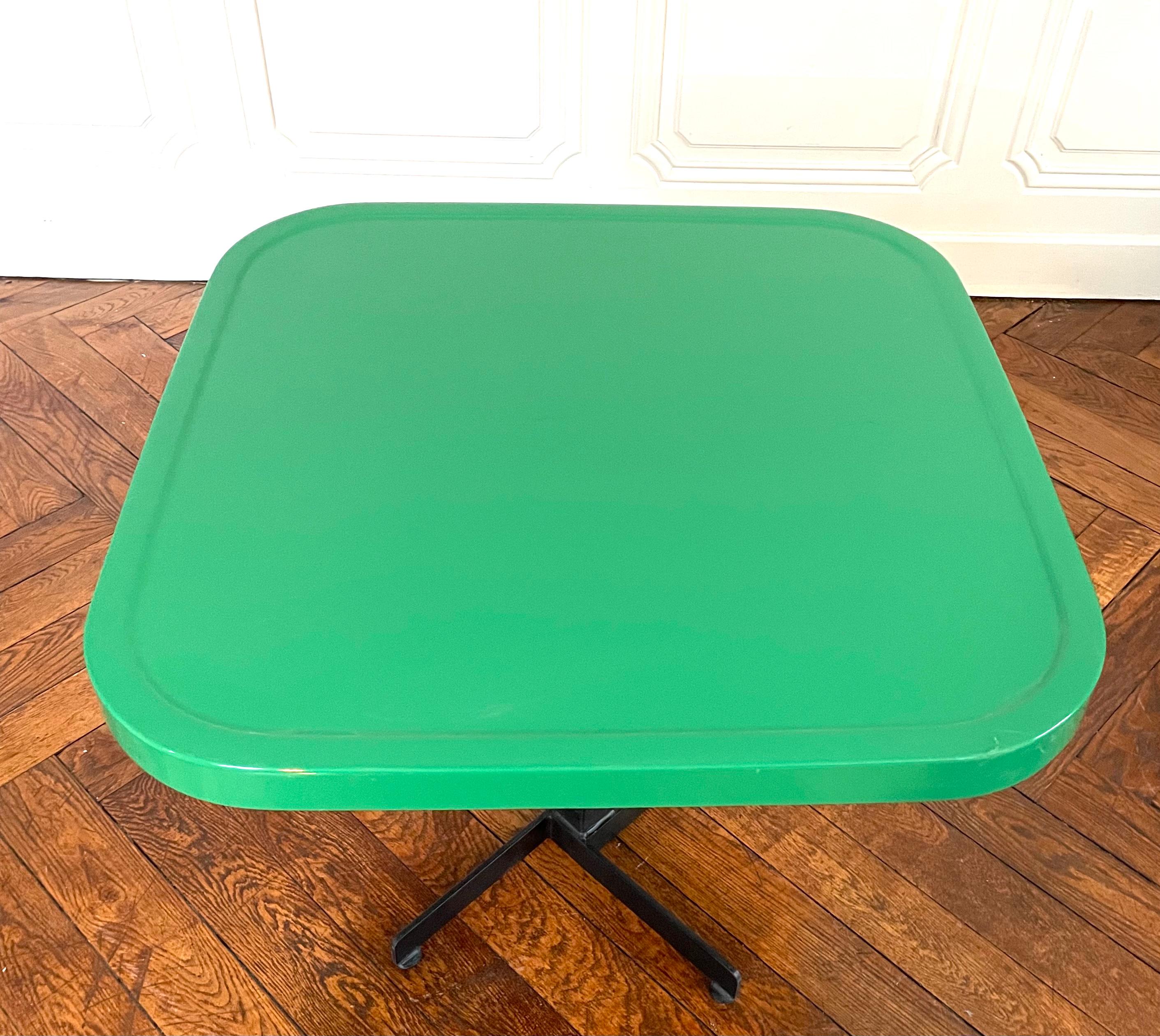 Late 20th Century Charlotte Perriand Square Table in Green Polyester from 1984 For Sale