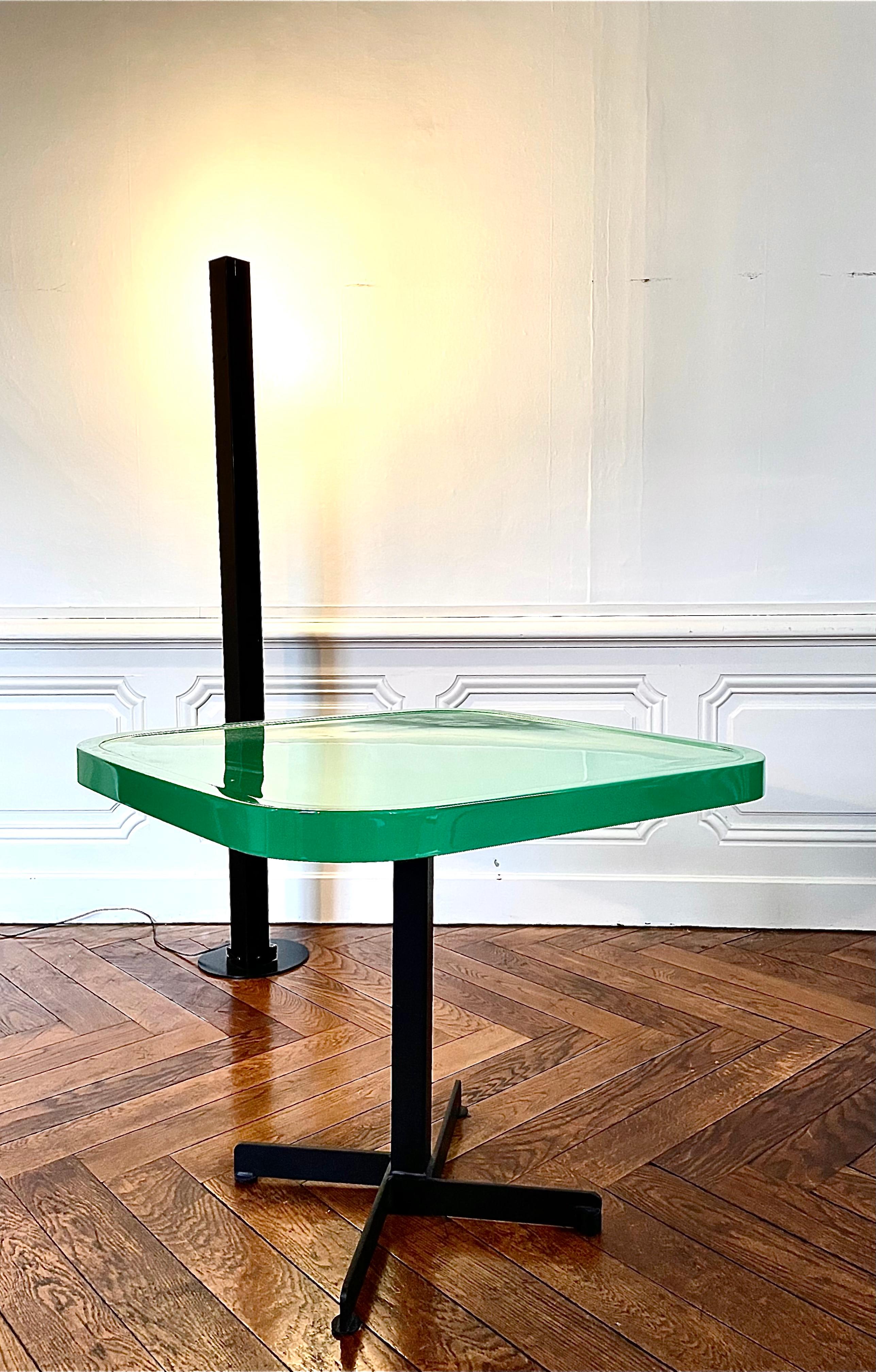 Charlotte Perriand Square Table in Green Polyester from 1984 For Sale 1