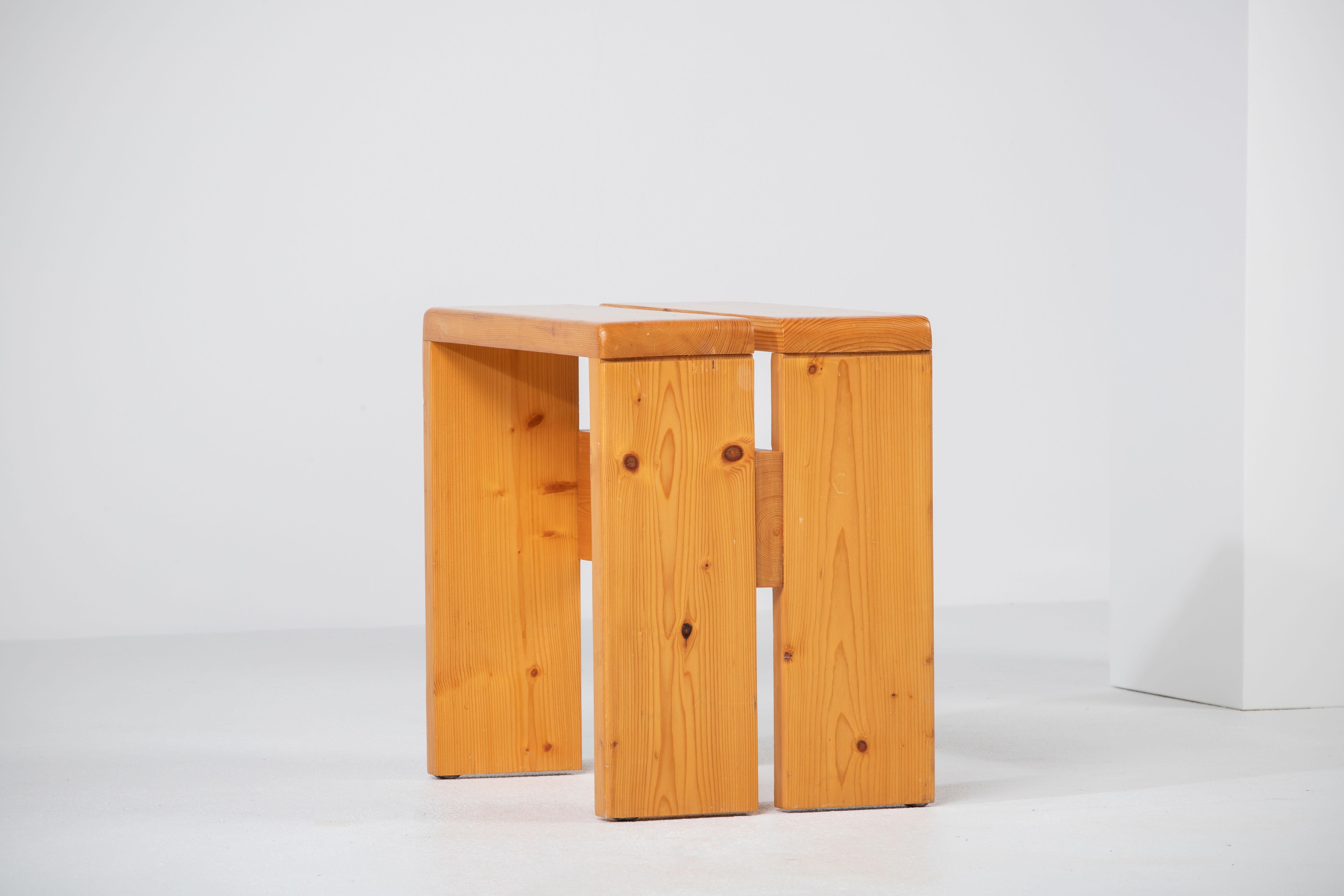 French Charlotte Perriand Stool Les Arcs Resort, Solid Pine, Chalet, France For Sale