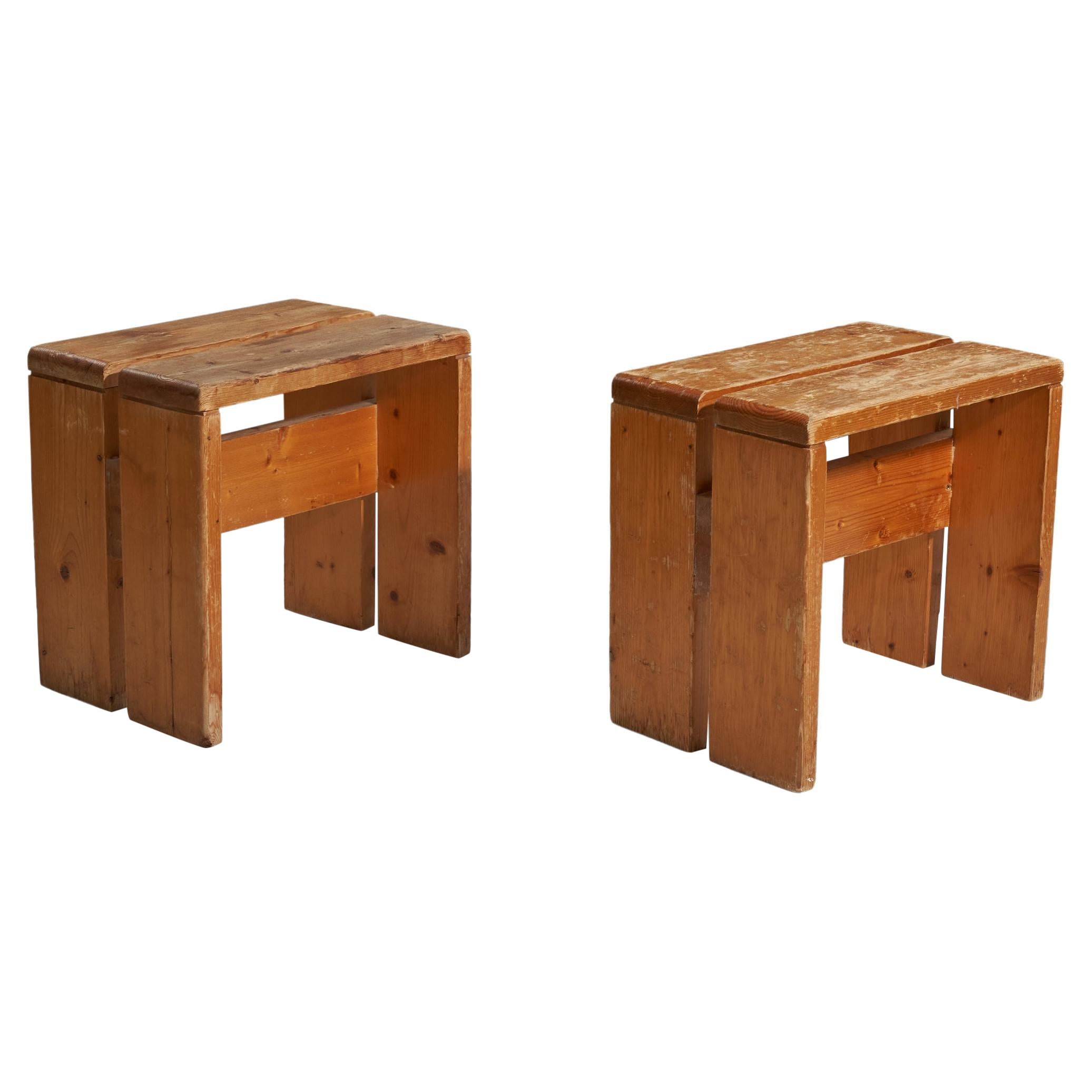 Charlotte Perriand, Stools for Les Arcs, Pine, France, 1968