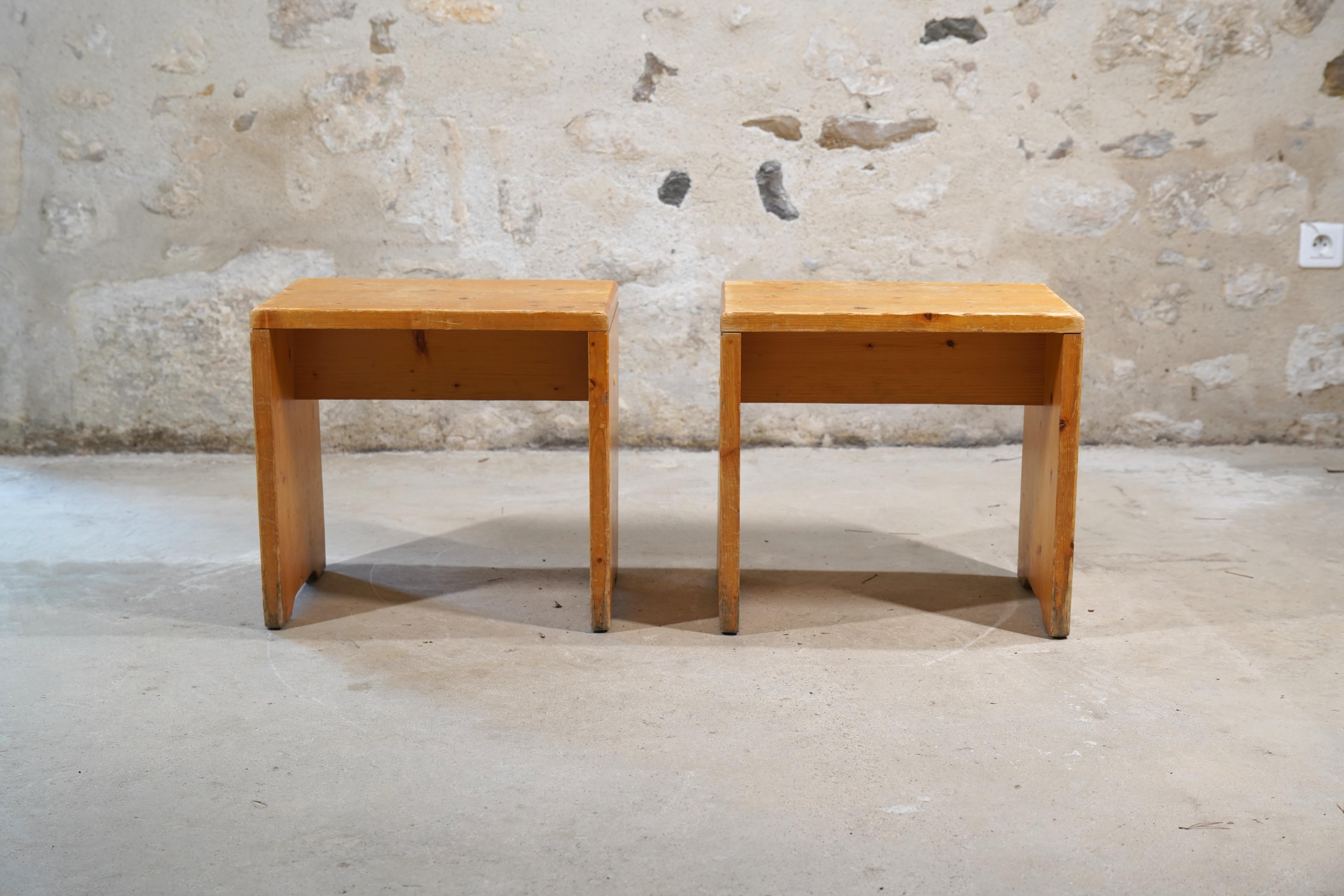Charlotte Perriand Stools from Les Arcs, France circa 1968 (4 Available) In Good Condition For Sale In Malibu, US