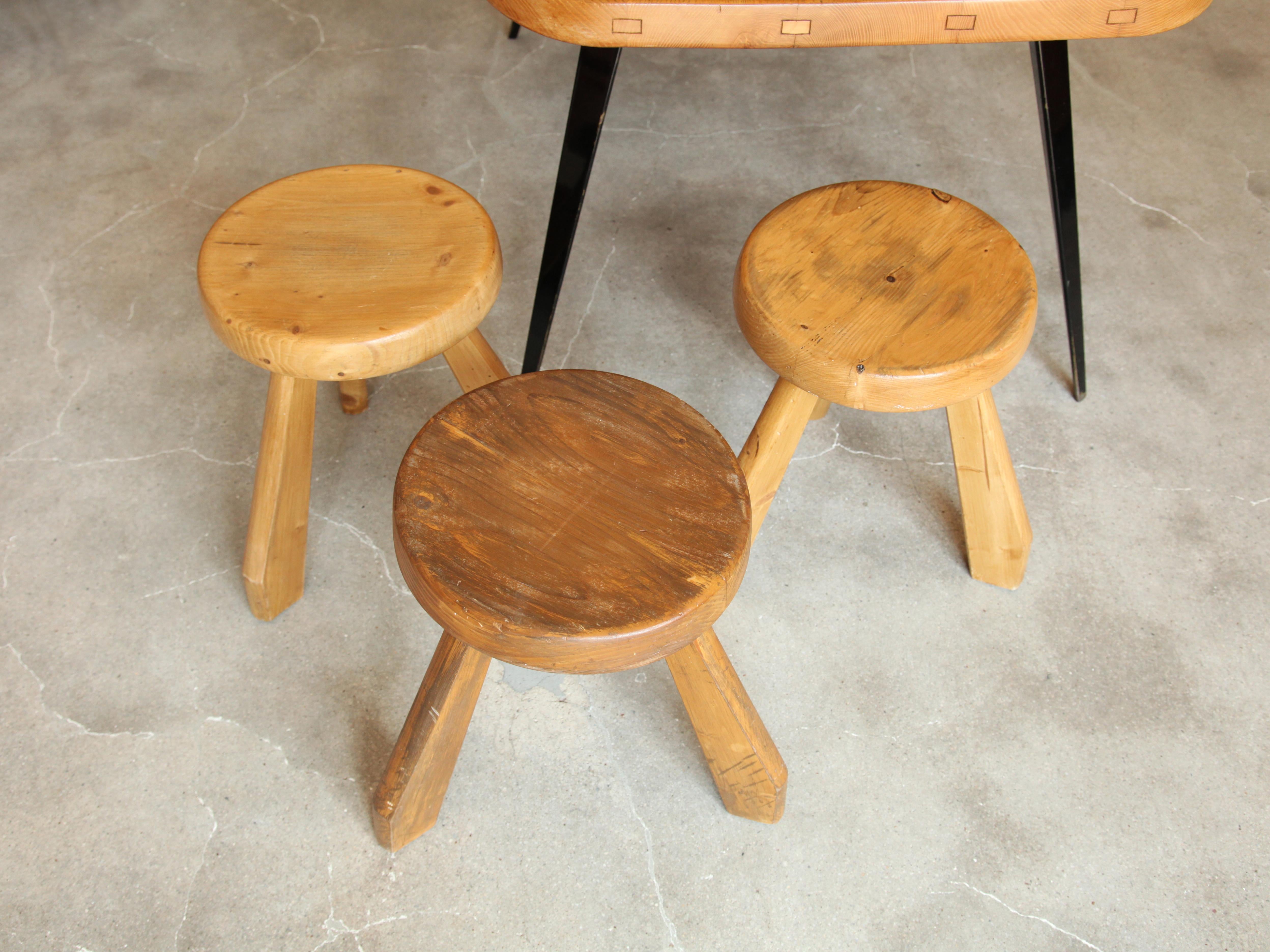 French Charlotte Perriand, Stools from Les Arcs, Savoie, circa 1968
