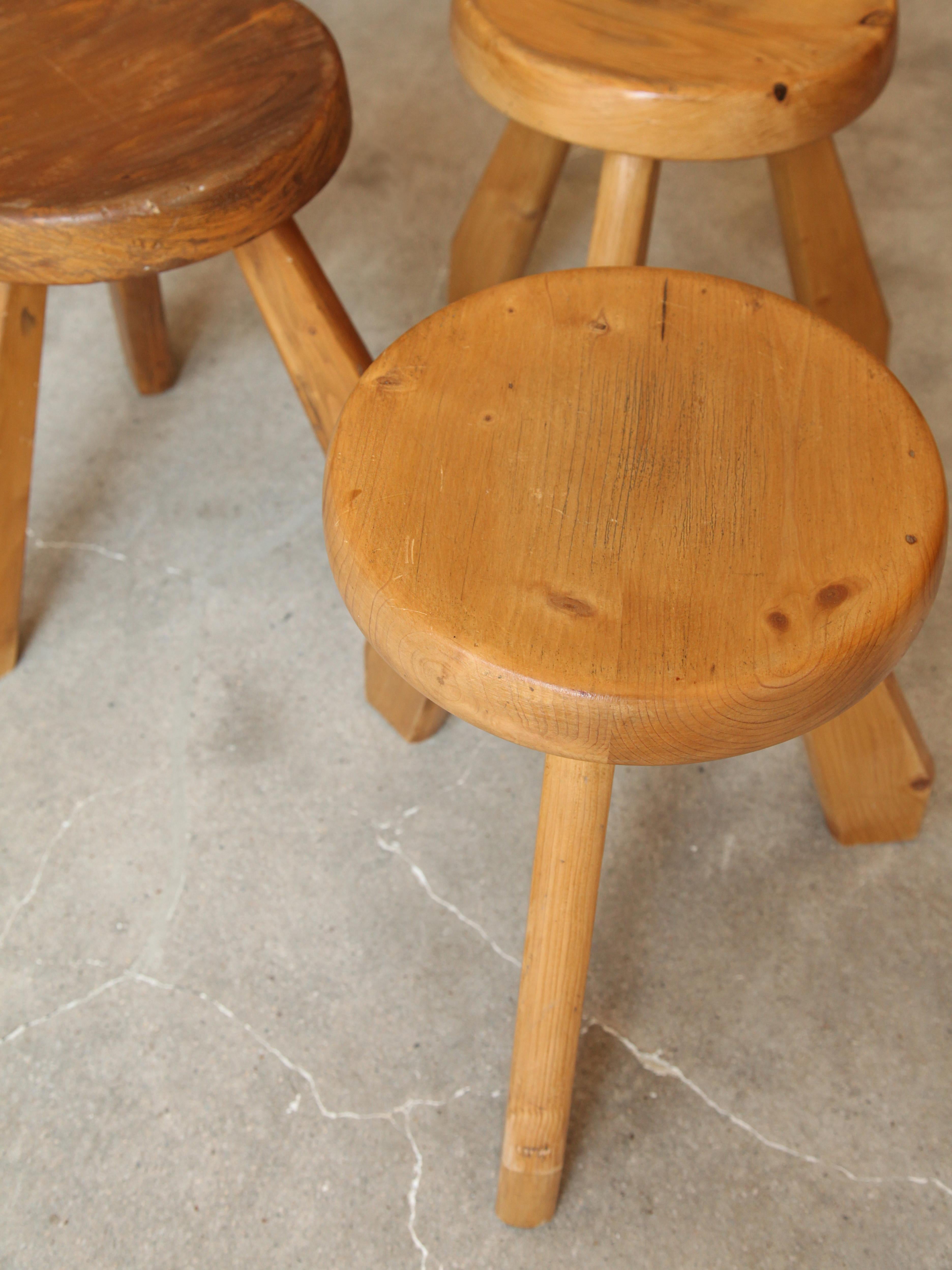 Charlotte Perriand, Stools from Les Arcs, Savoie, circa 1968 In Good Condition In Brooklyn, NY