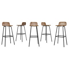 Charlotte Perriand Style Bar Height Wicker Stools by Dirk van Sliedregt