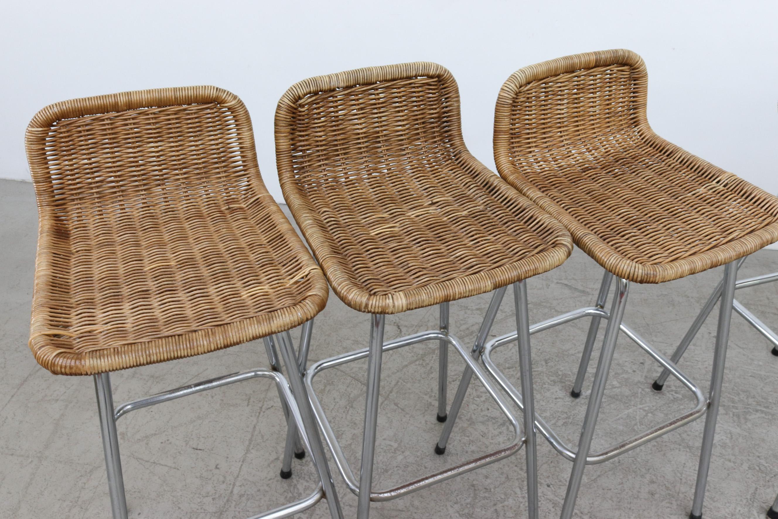 Hand-Woven Charlotte Perriand Style Bar Stools