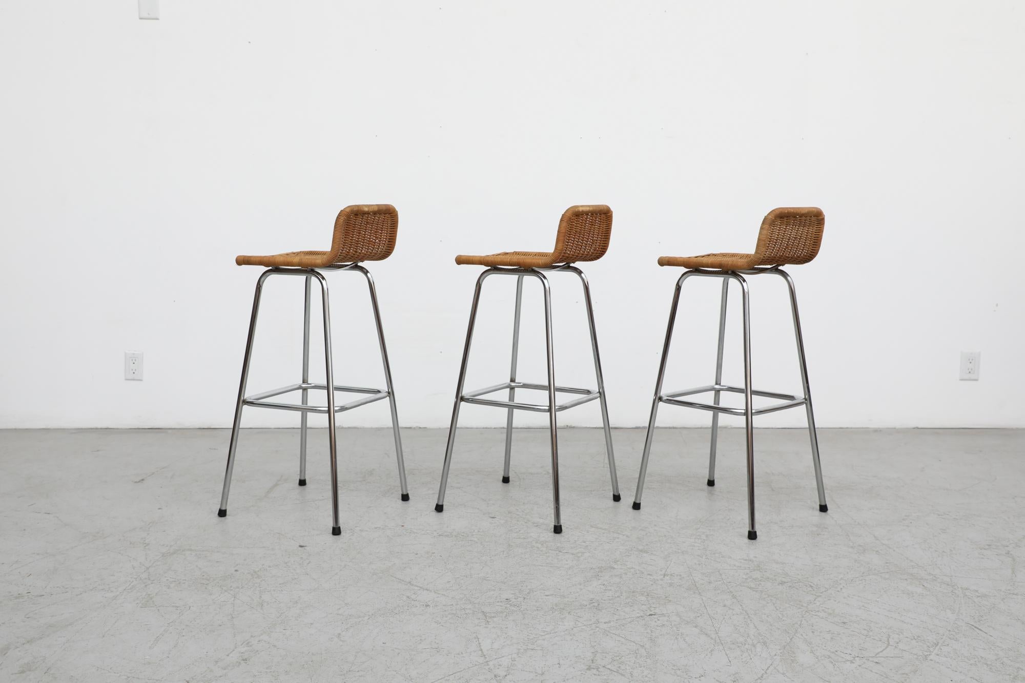 Dutch Set of 3 Charlotte Perriand Style Bar Stools