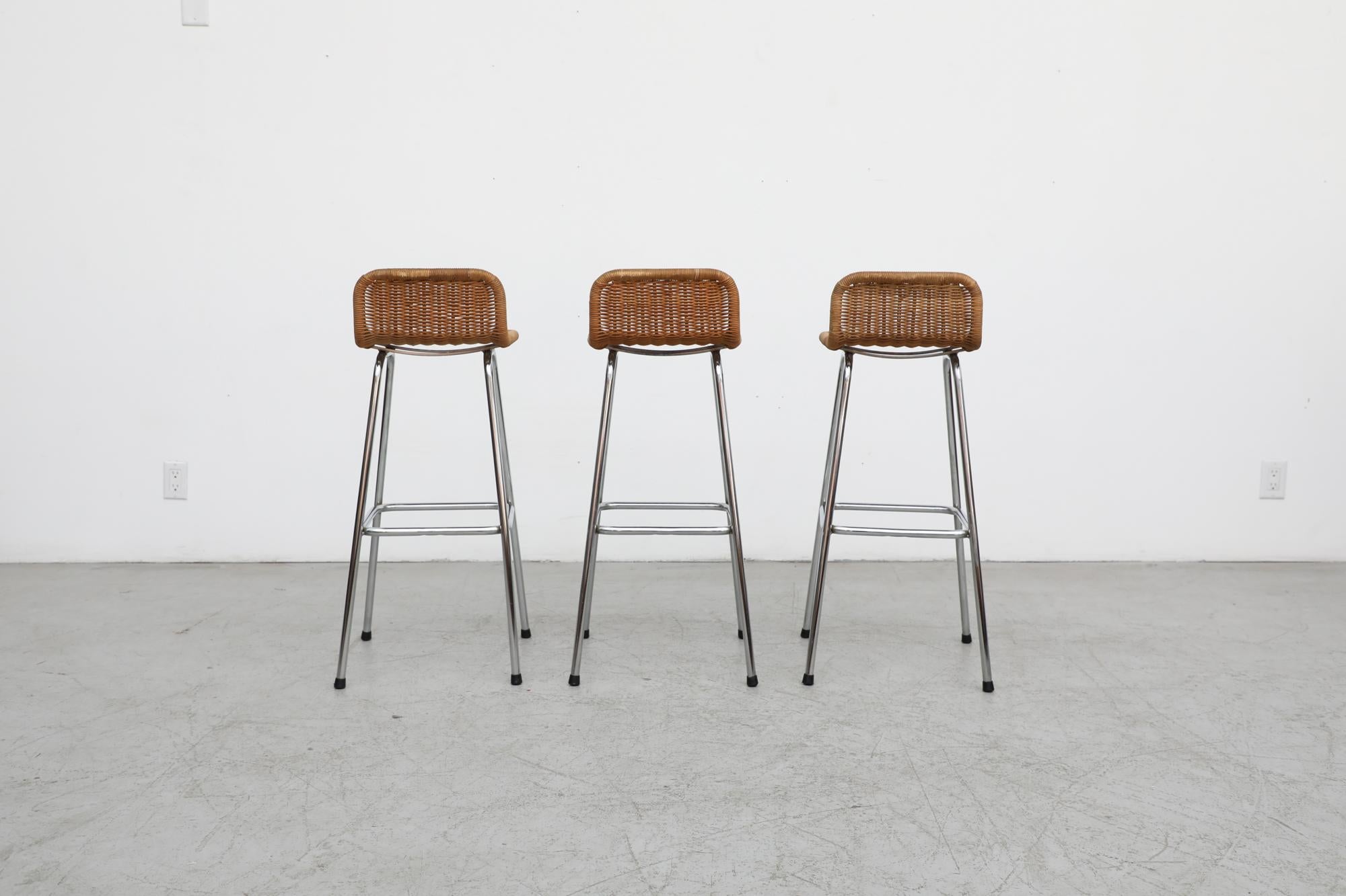Set of 3 Charlotte Perriand Style Bar Stools In Good Condition In Los Angeles, CA