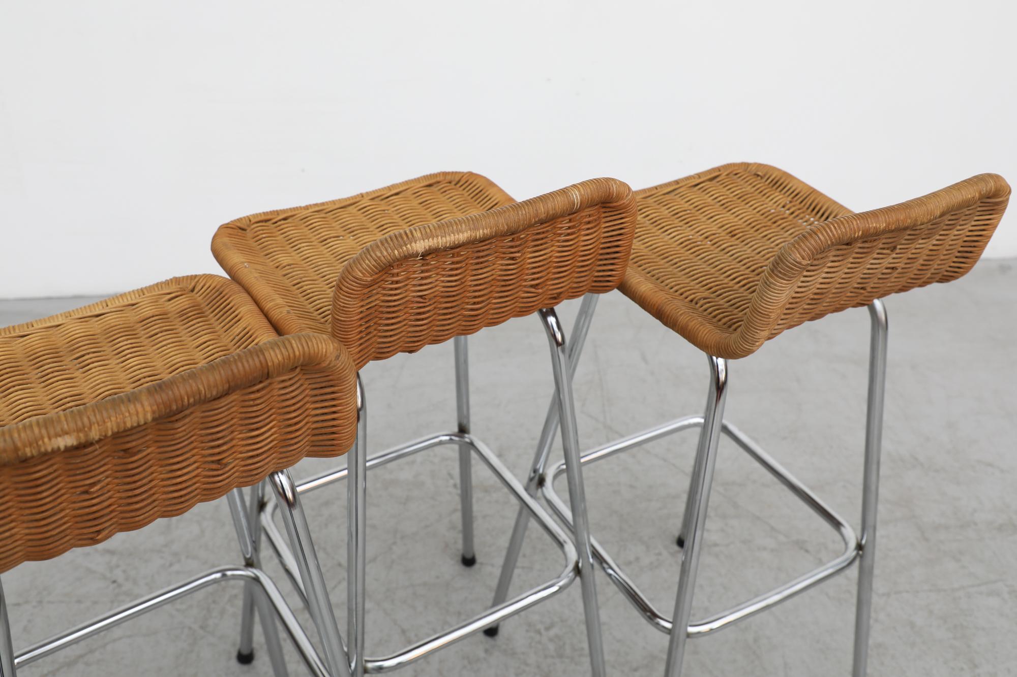 Mid-20th Century Set of 3 Charlotte Perriand Style Bar Stools