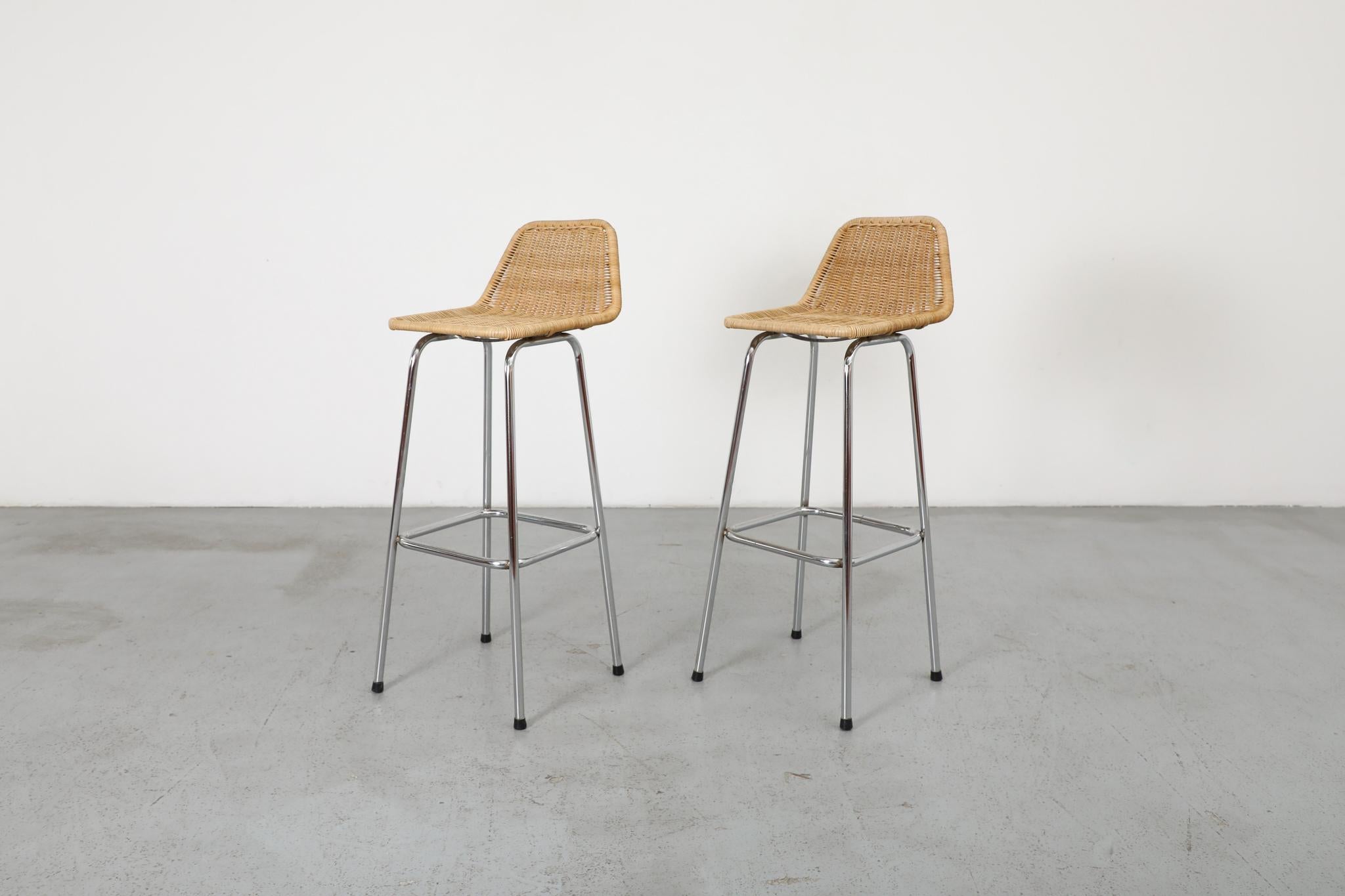 Mid-Century Modern Charlotte Perriand Style Chrome Bar Stools For Sale