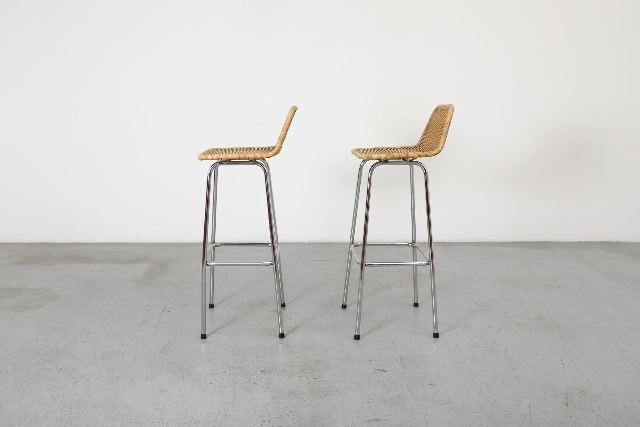Dutch Charlotte Perriand Style Chrome Bar Stools For Sale