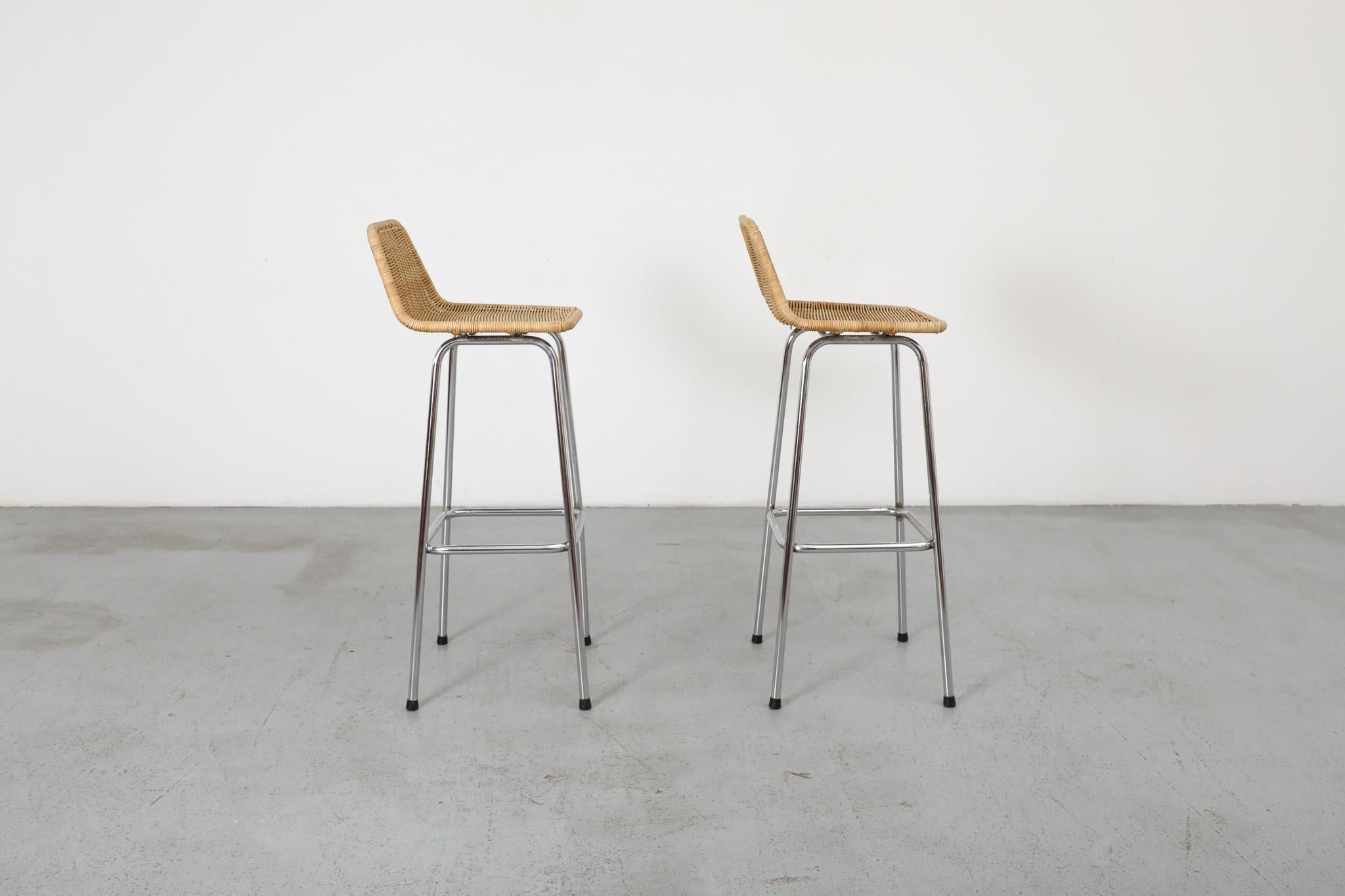 Charlotte Perriand Style Chrome Bar Stools In Good Condition For Sale In Los Angeles, CA