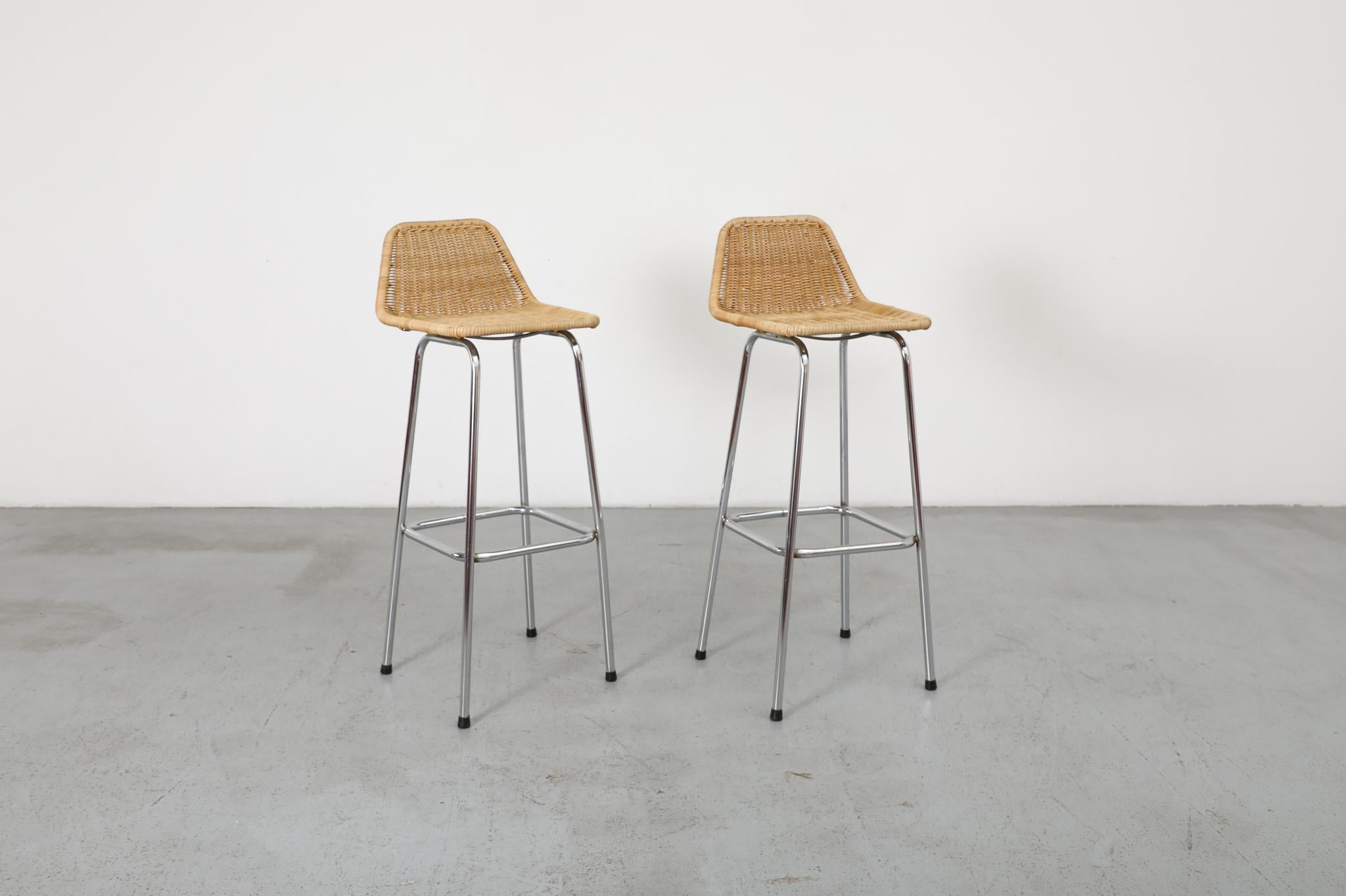 Mid-20th Century Charlotte Perriand Style Chrome Bar Stools For Sale