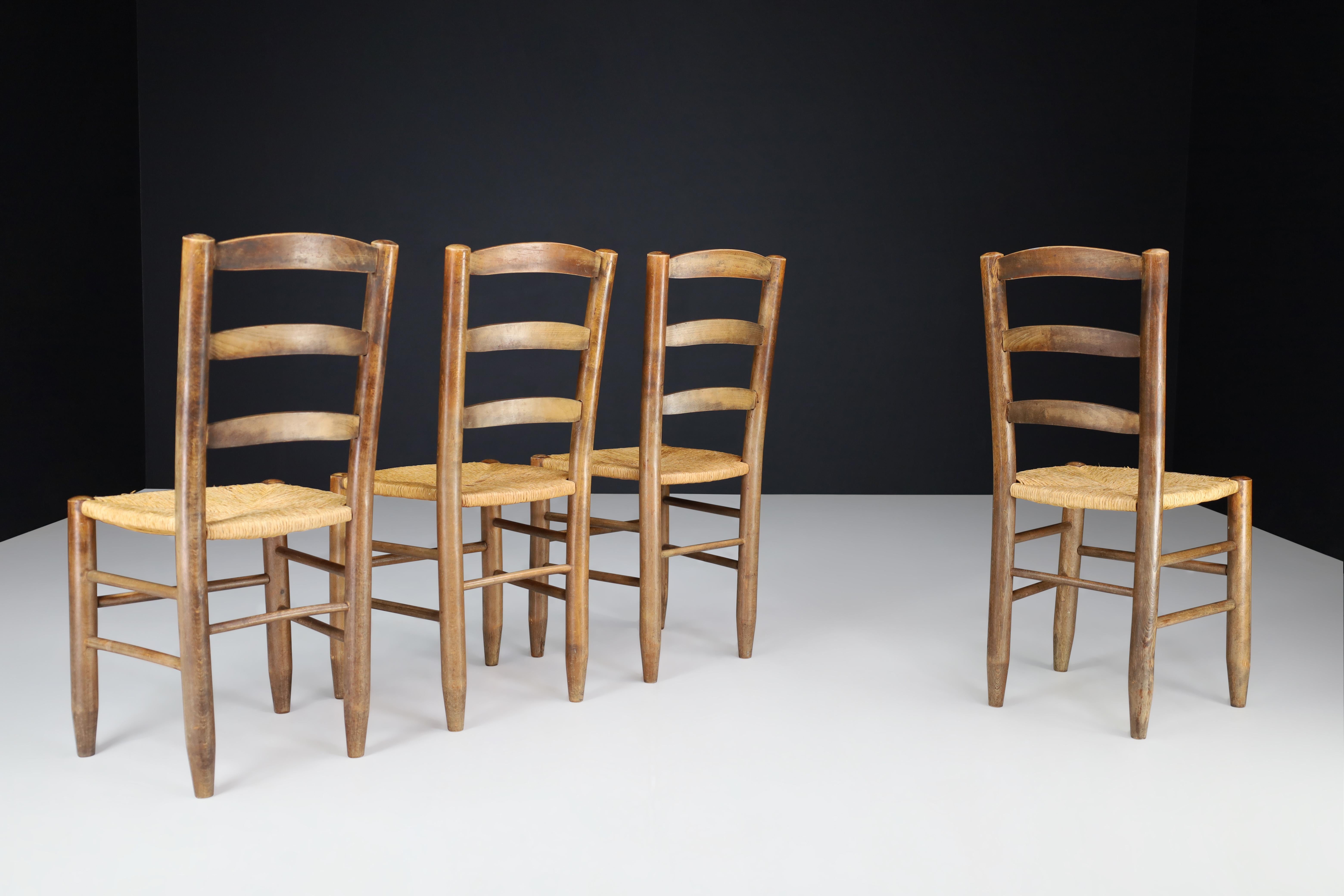 Mid-Century Modern Charlotte Perriand Style Dining Chairs Set of Four, France, 1950s For Sale