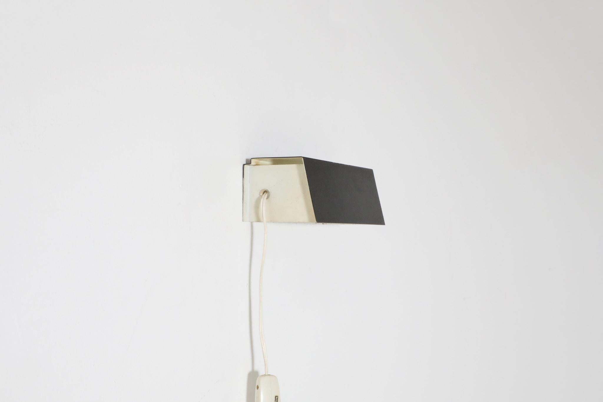 20th Century Charlotte Perriand Style Flush Mount Black and White Enameled Wall Sconce