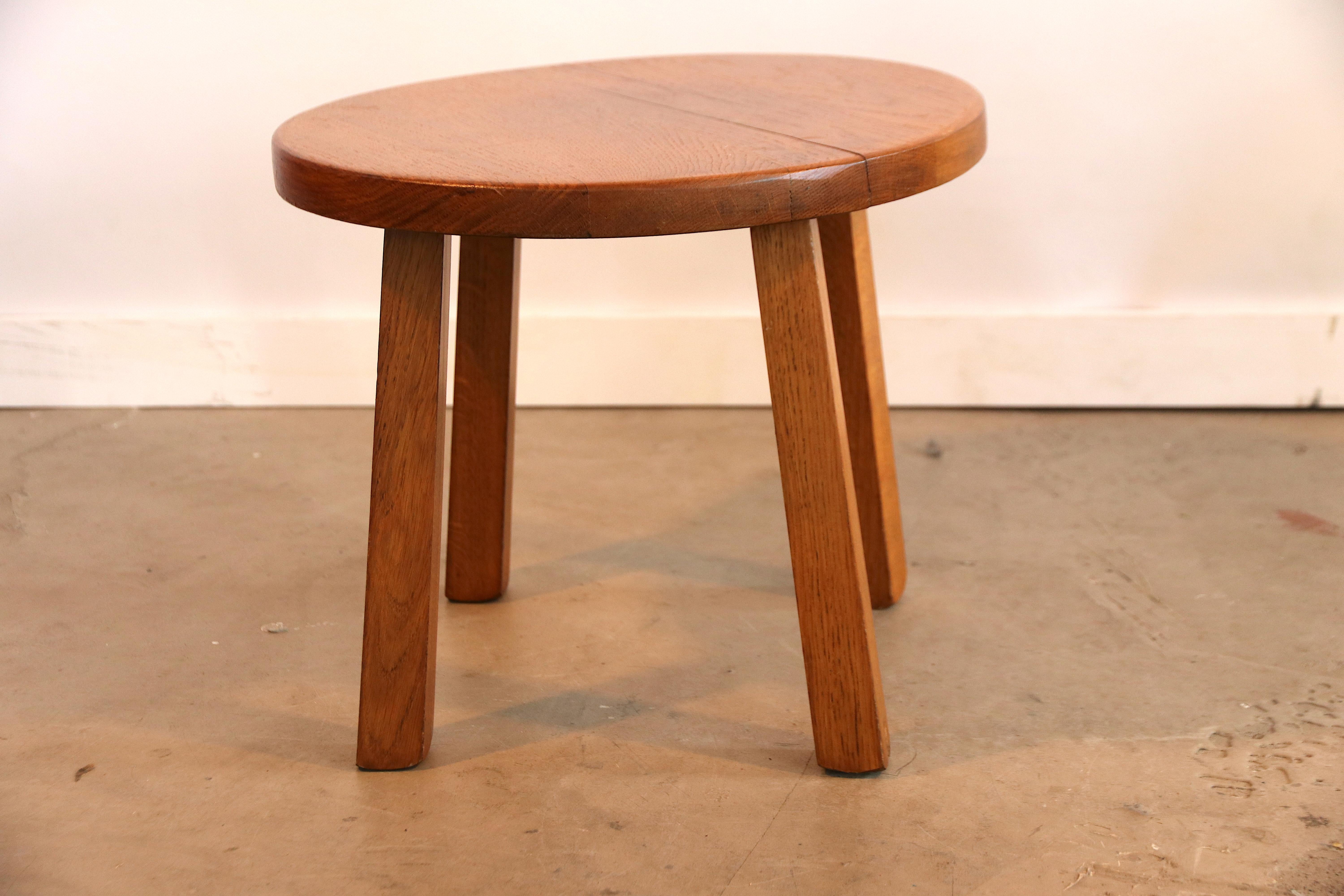 Mid-Century Modern Charlotte Perriand Style French Oakwood Low Stool or Side Table