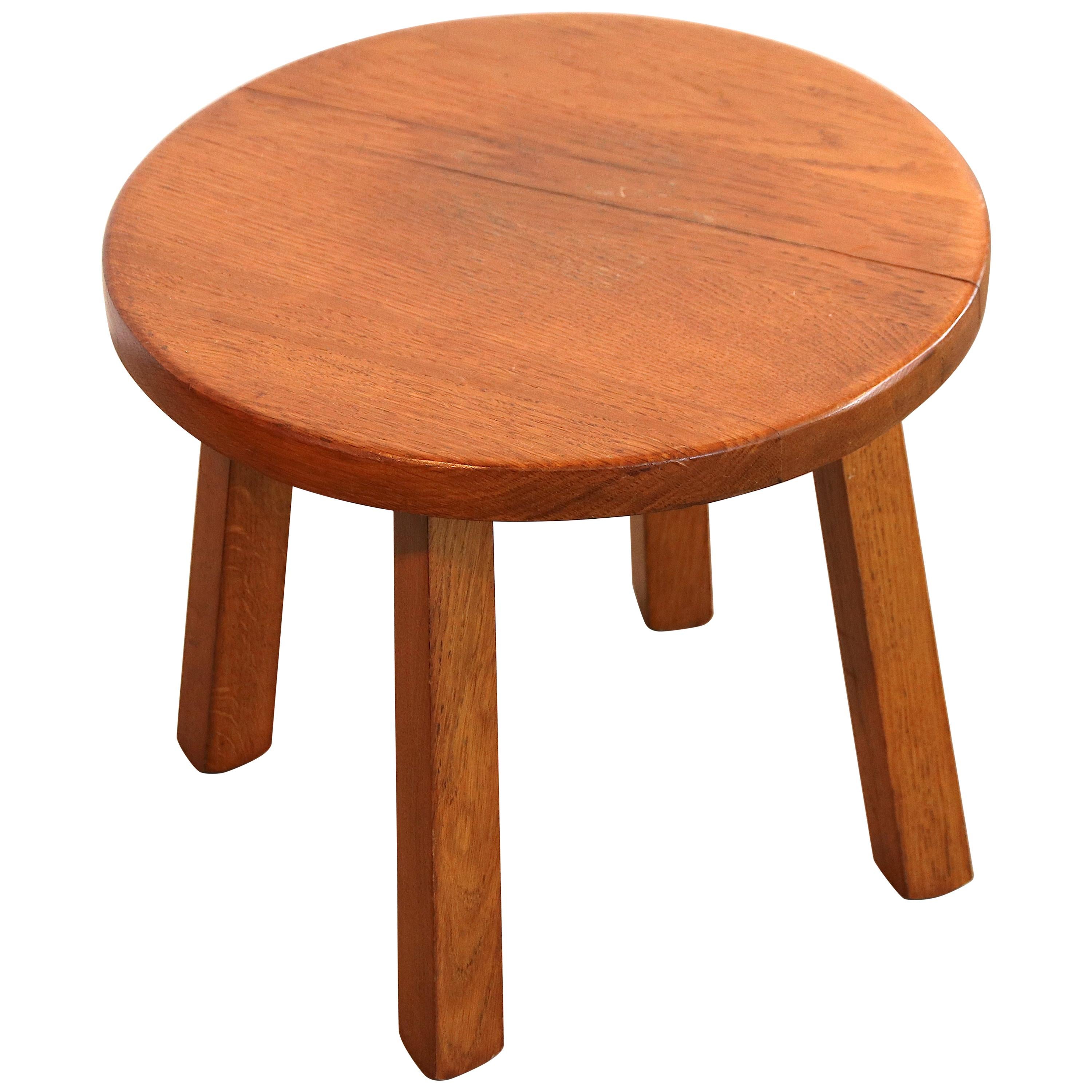 Charlotte Perriand Style French Oakwood Low Stool or Side Table