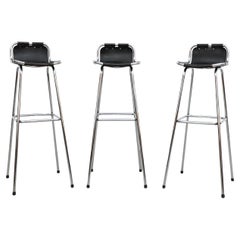 Charlotte Perriand Style Les Arcs Chrome and Leather Bar Stools