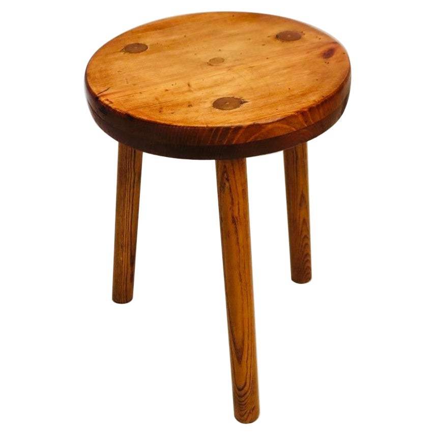 Charlotte Perriand Style Oak Brutalist Stool For Sale