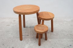 Charlotte Perriand Style Oak Tripod Coffee Nesting Tables, France, 1960s