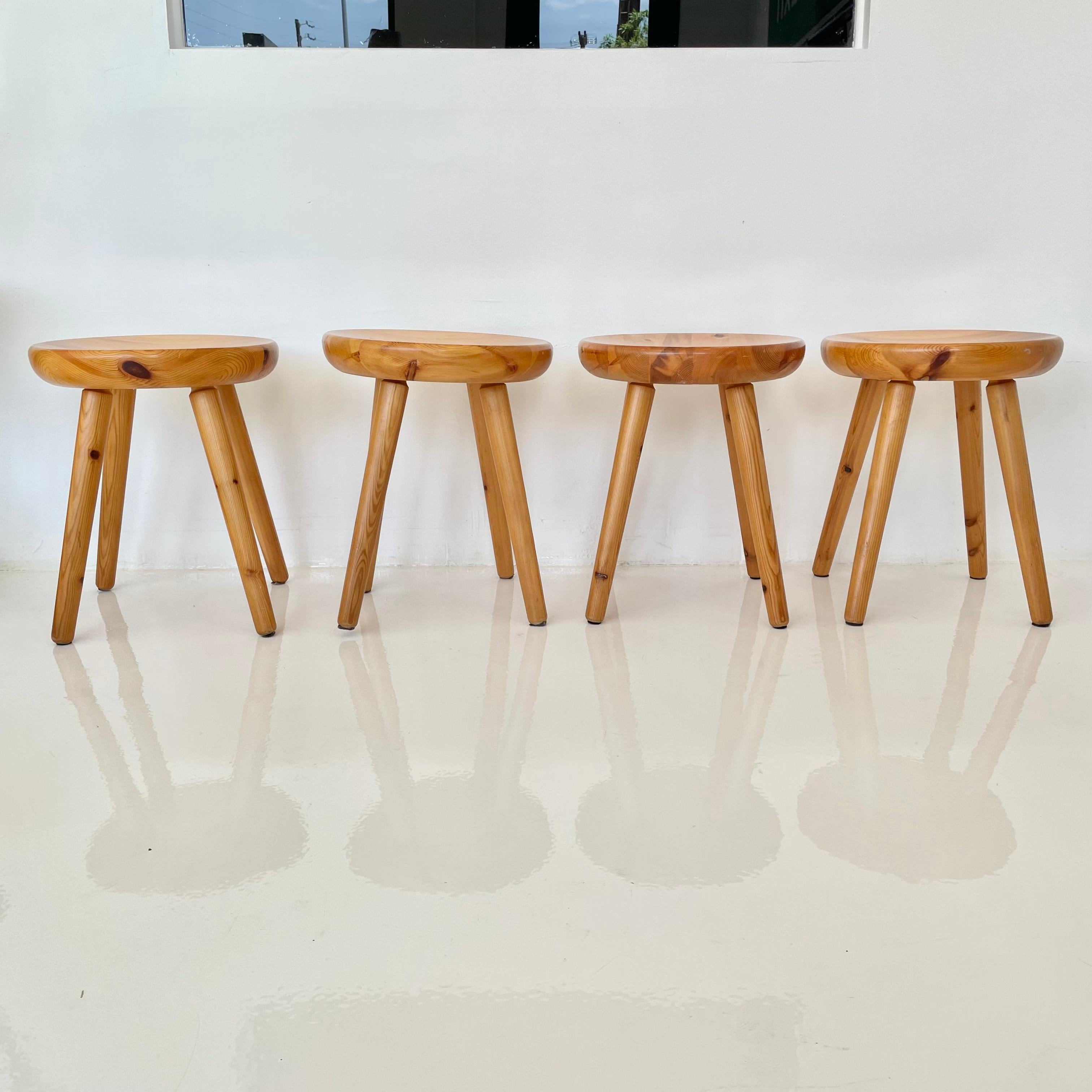 French Charlotte Perriand Style Pine Stools For Sale