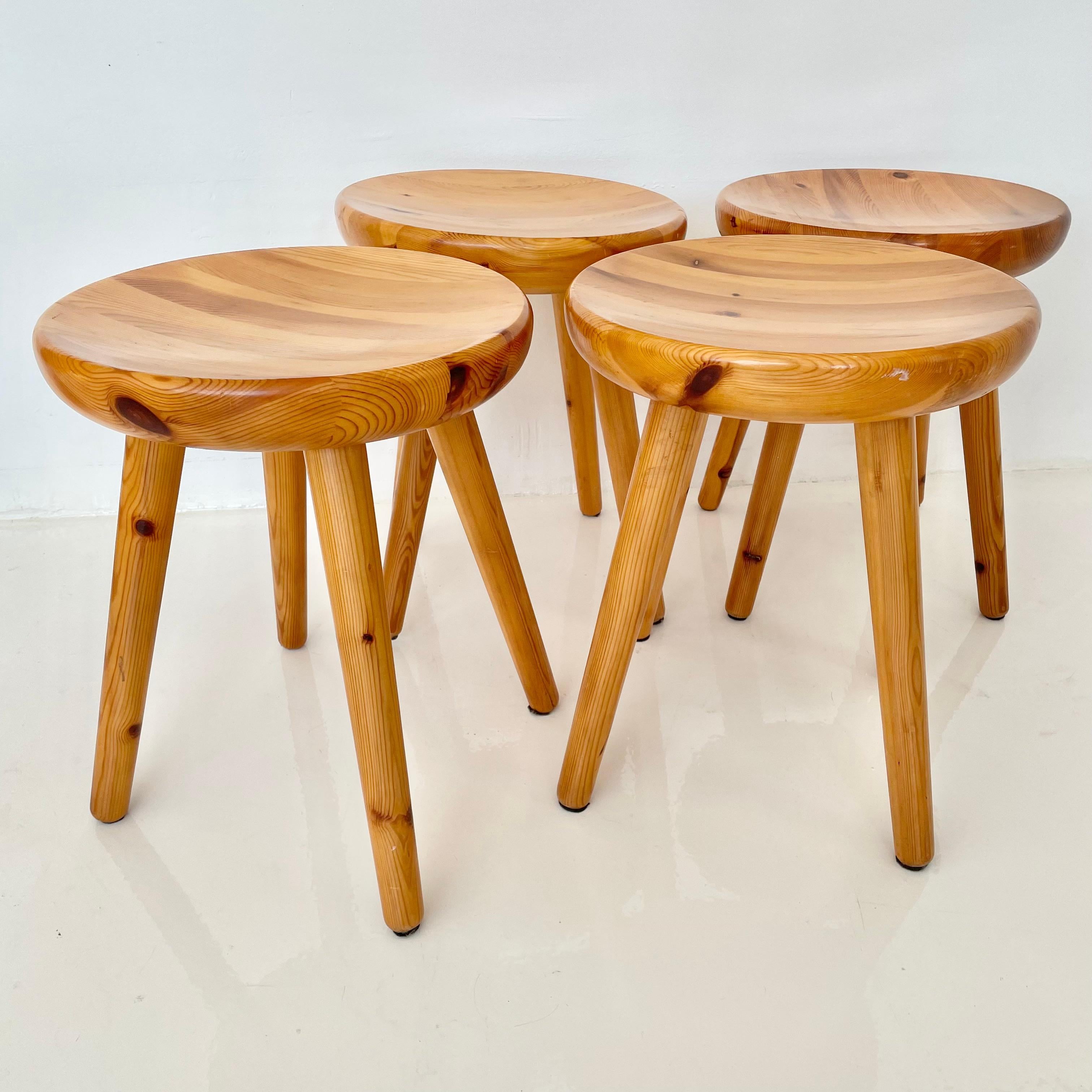 Charlotte Perriand Style Pine Stools In Good Condition For Sale In Los Angeles, CA