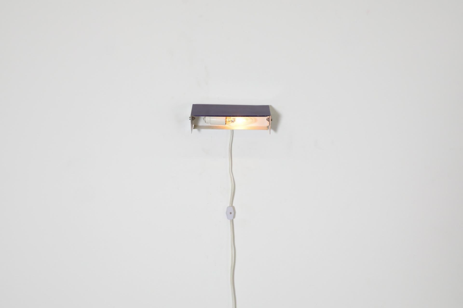 Mid-Century Modern Charlotte Perriand Style Purple and White Enameled Metal Wall Sconce by Hiemstra For Sale