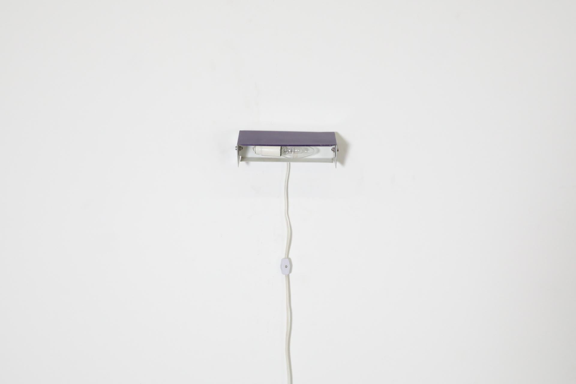 Dutch Charlotte Perriand Style Purple and White Enameled Metal Wall Sconce by Hiemstra For Sale