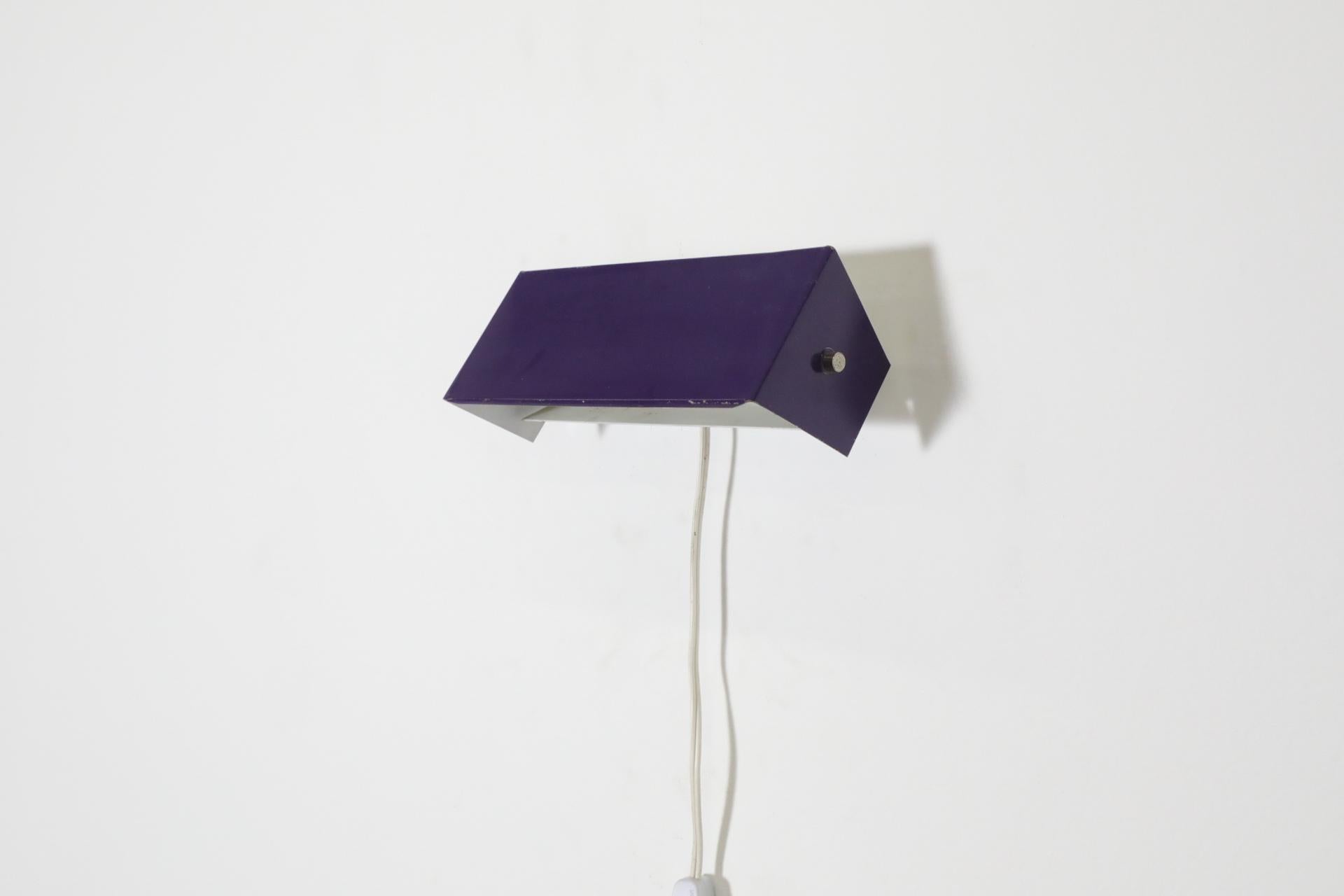 Charlotte Perriand Style Purple and White Enameled Metal Wall Sconce by Hiemstra For Sale 2