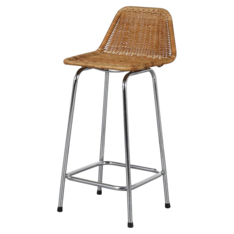 Charlotte Perriand Style Rattan Bar Stool by Dirk van Sliedregt