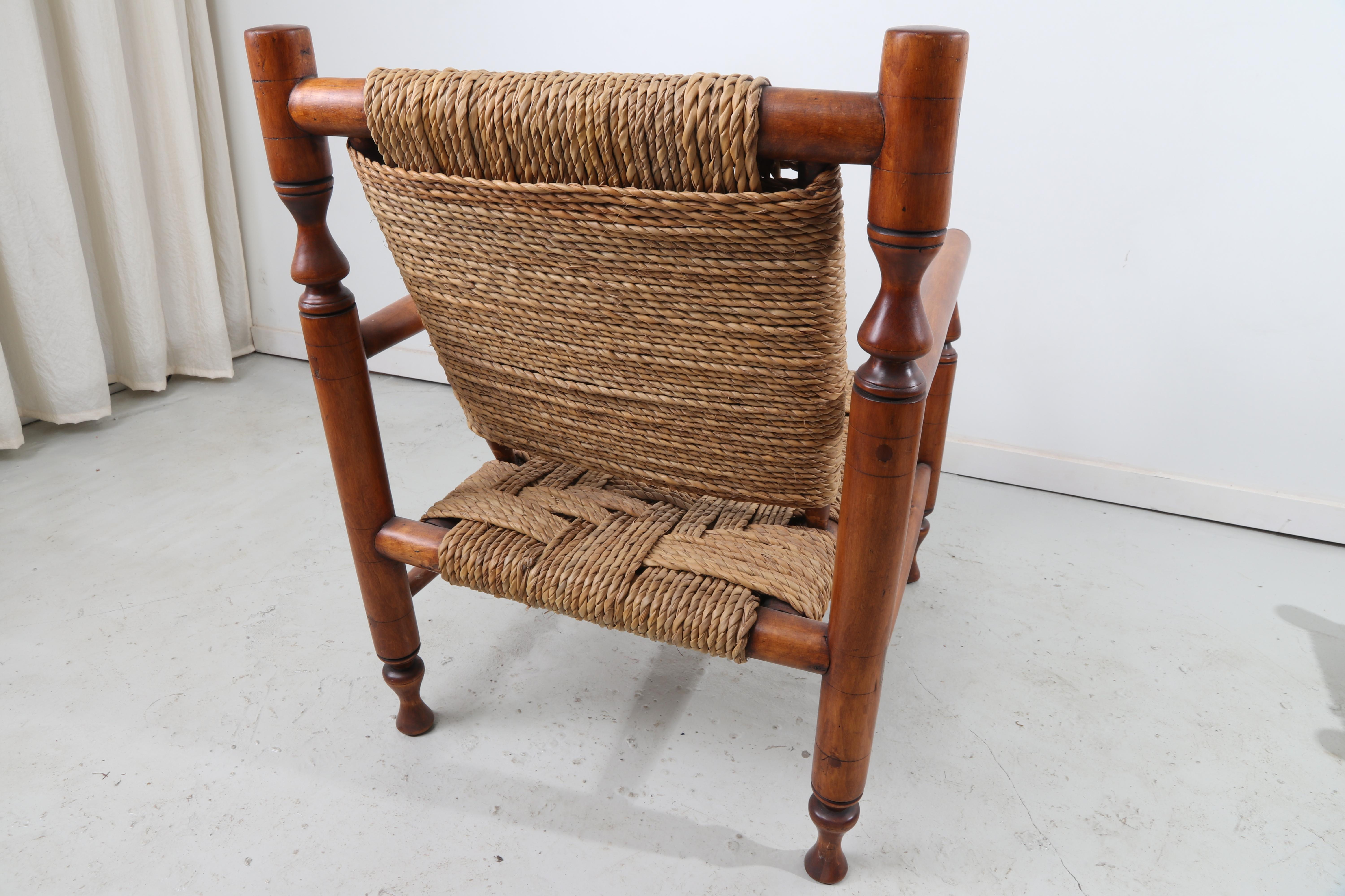 Mid-Century Modern Charlotte Perriand Style Rope Lounge Chair with Pair of Stools For Sale