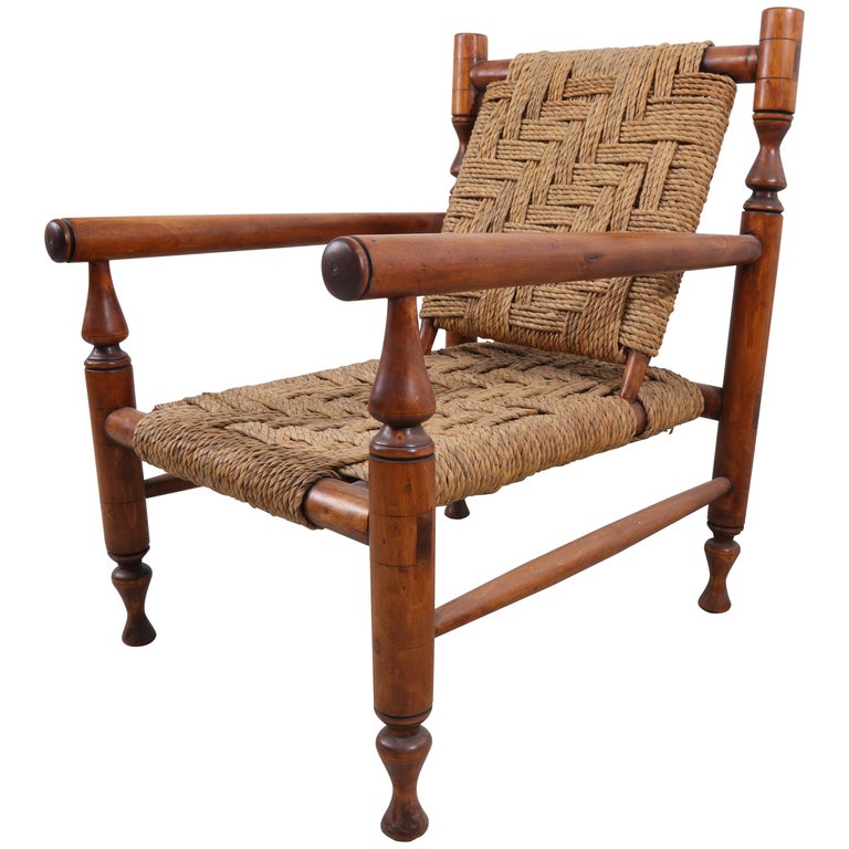 Charlotte Perriand Style Rope Lounge Chair With Pair Of Stools For Sale At 1stdibs