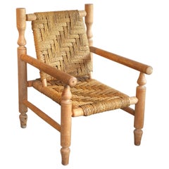 Charlotte Perriand Style Rope Lounge Easy Armchair in Ashwood