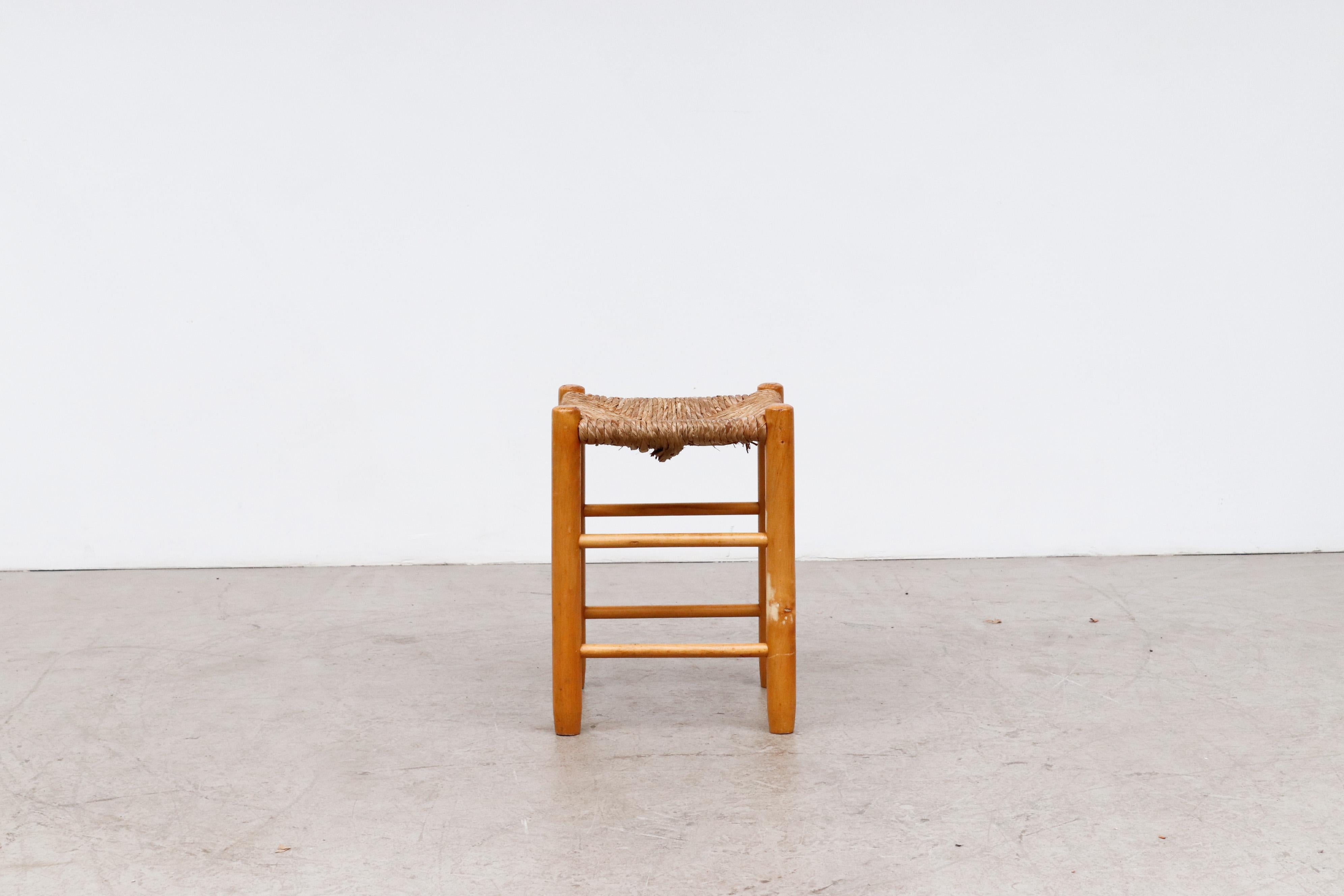 French Charlotte Perriand Style Rush and Birch Stool