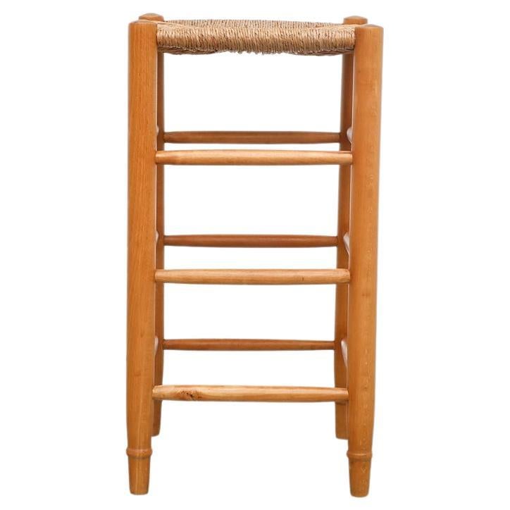 Charlotte Perriand Style Rush and Oak Bar Stool For Sale at 1stDibs