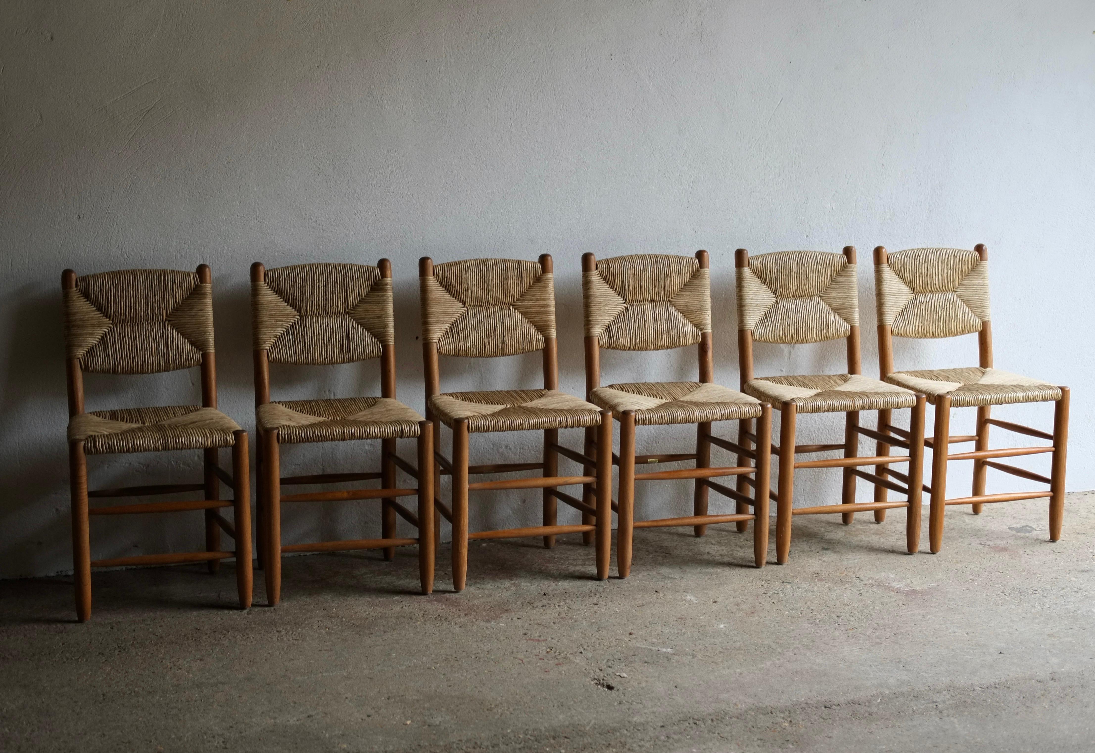 Charlotte Perriand Style Rush Dining Chairs In Excellent Condition In London, GB