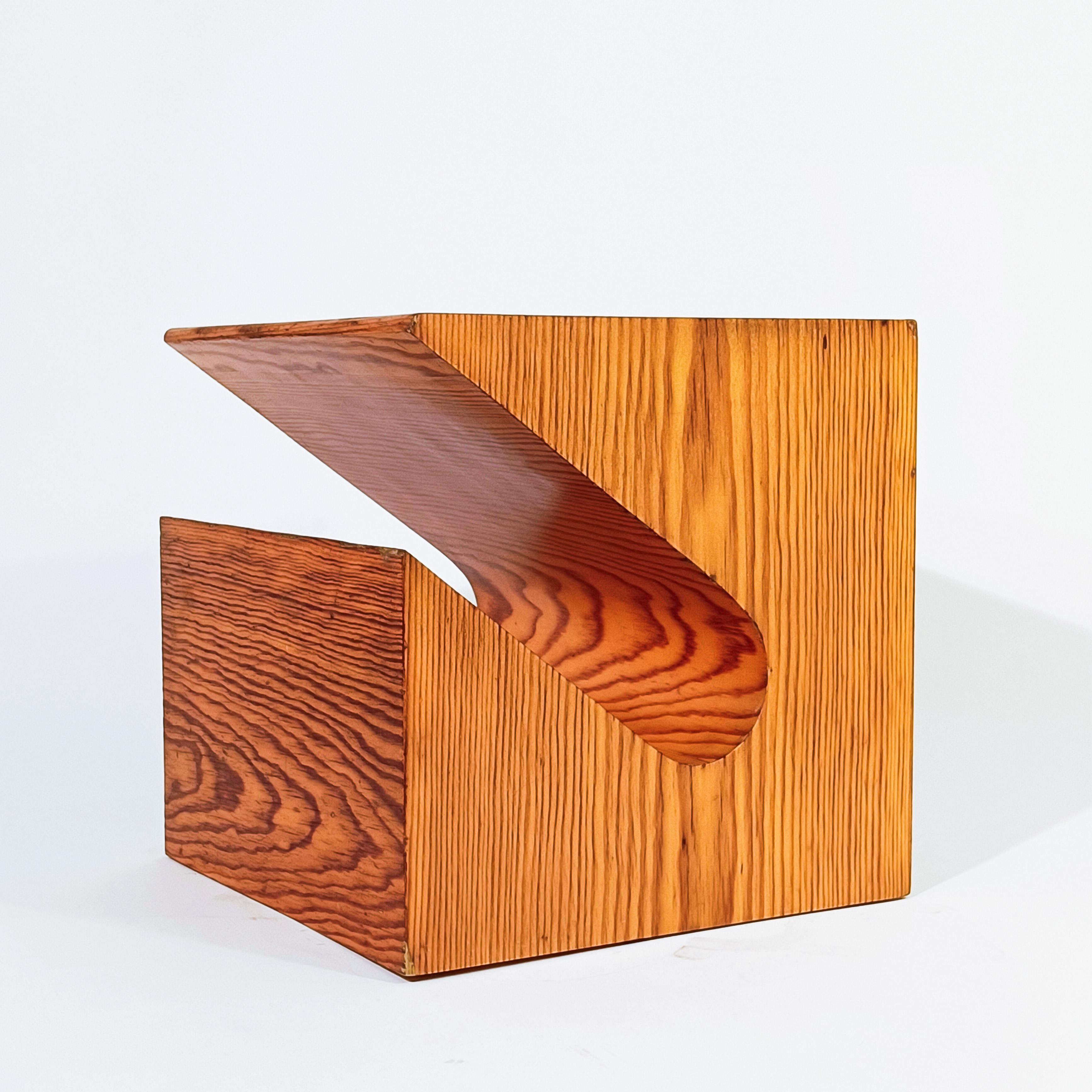Mid-Century Modern Charlotte Perriand style. Sculptural side table in pine wood, France, 1970s For Sale