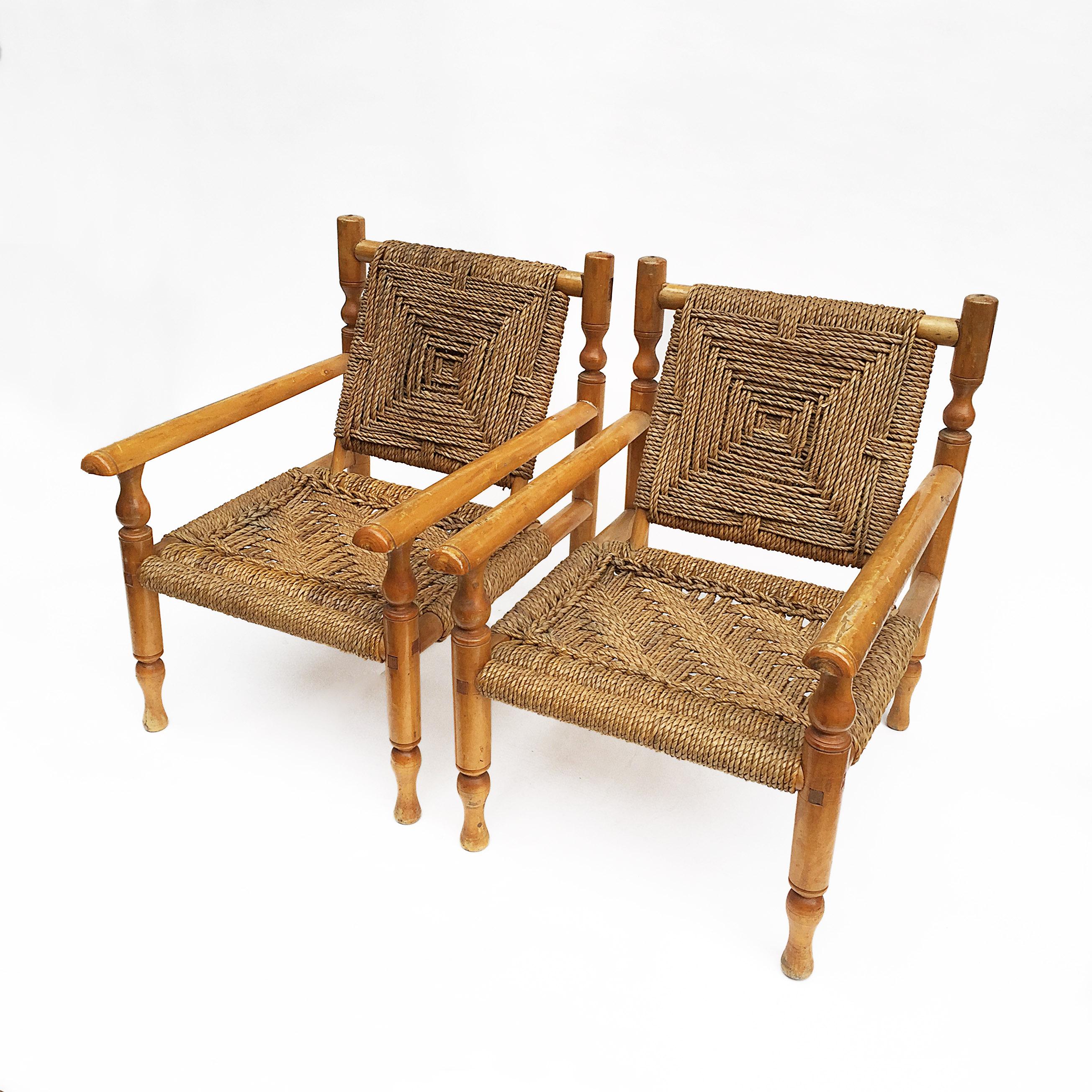 Mid-Century Modern Charlotte Perriand Style Sisal Rope Armchairs
