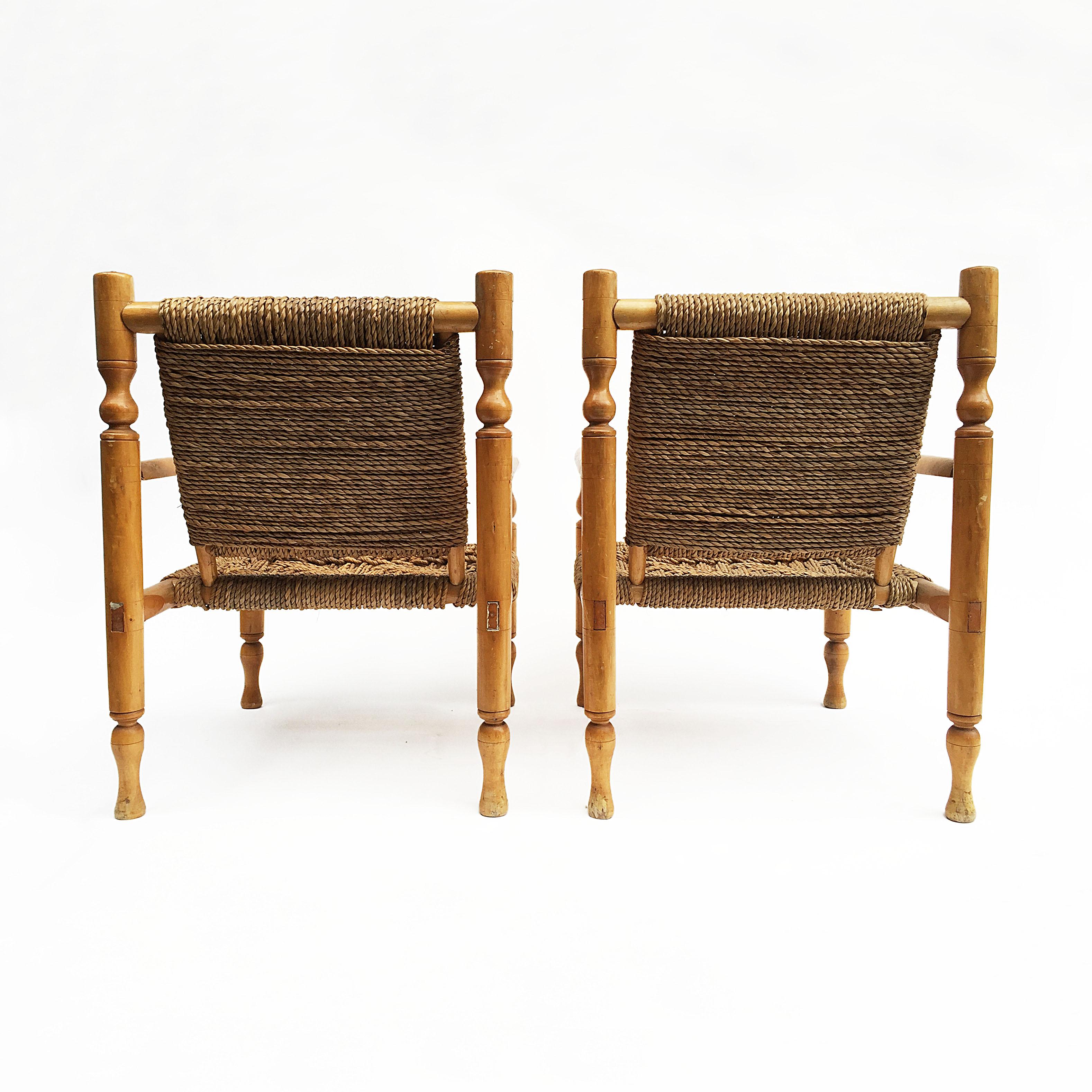 Charlotte Perriand Style Sisal Rope Armchairs In Good Condition In London, GB