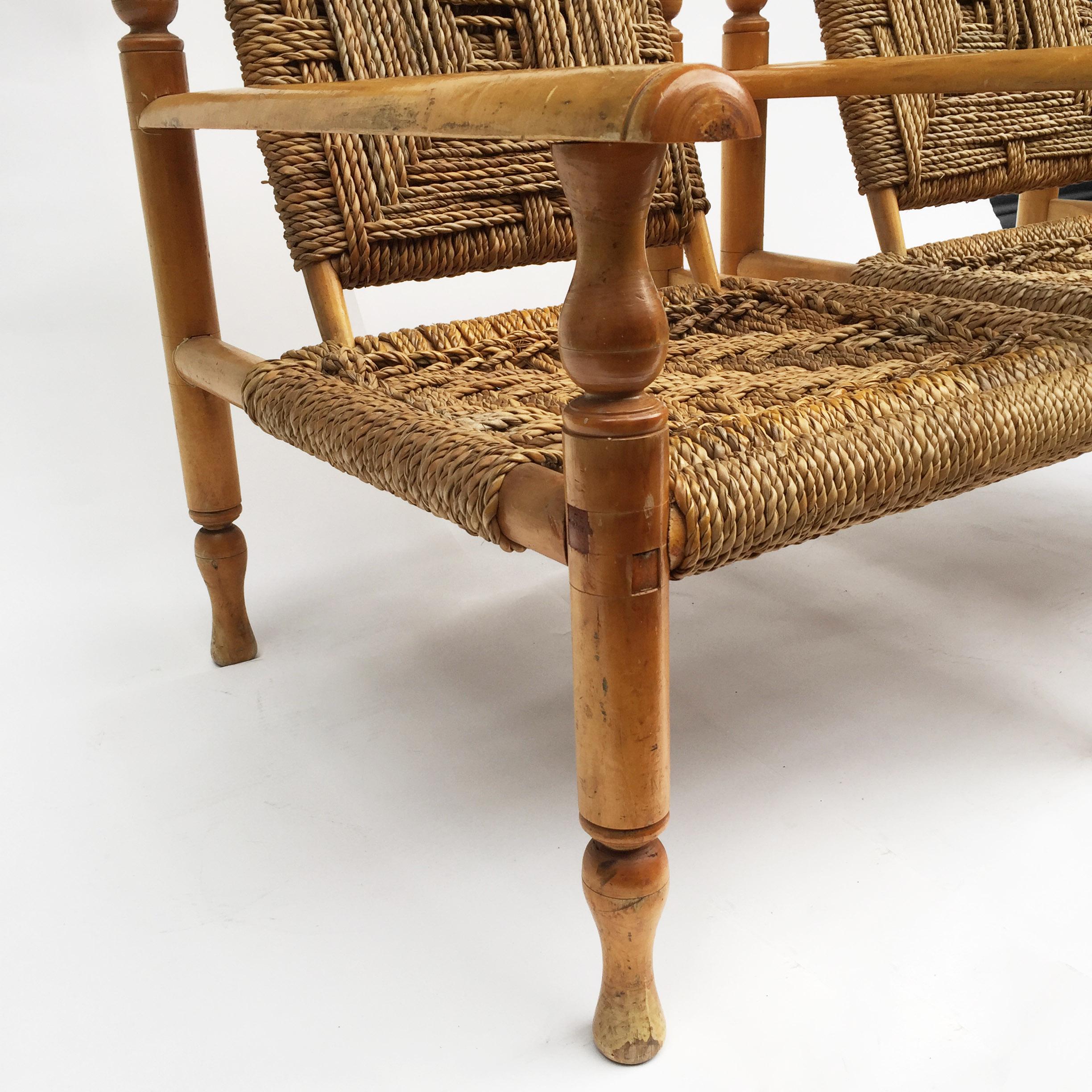 Mid-20th Century Charlotte Perriand Style Sisal Rope Armchairs