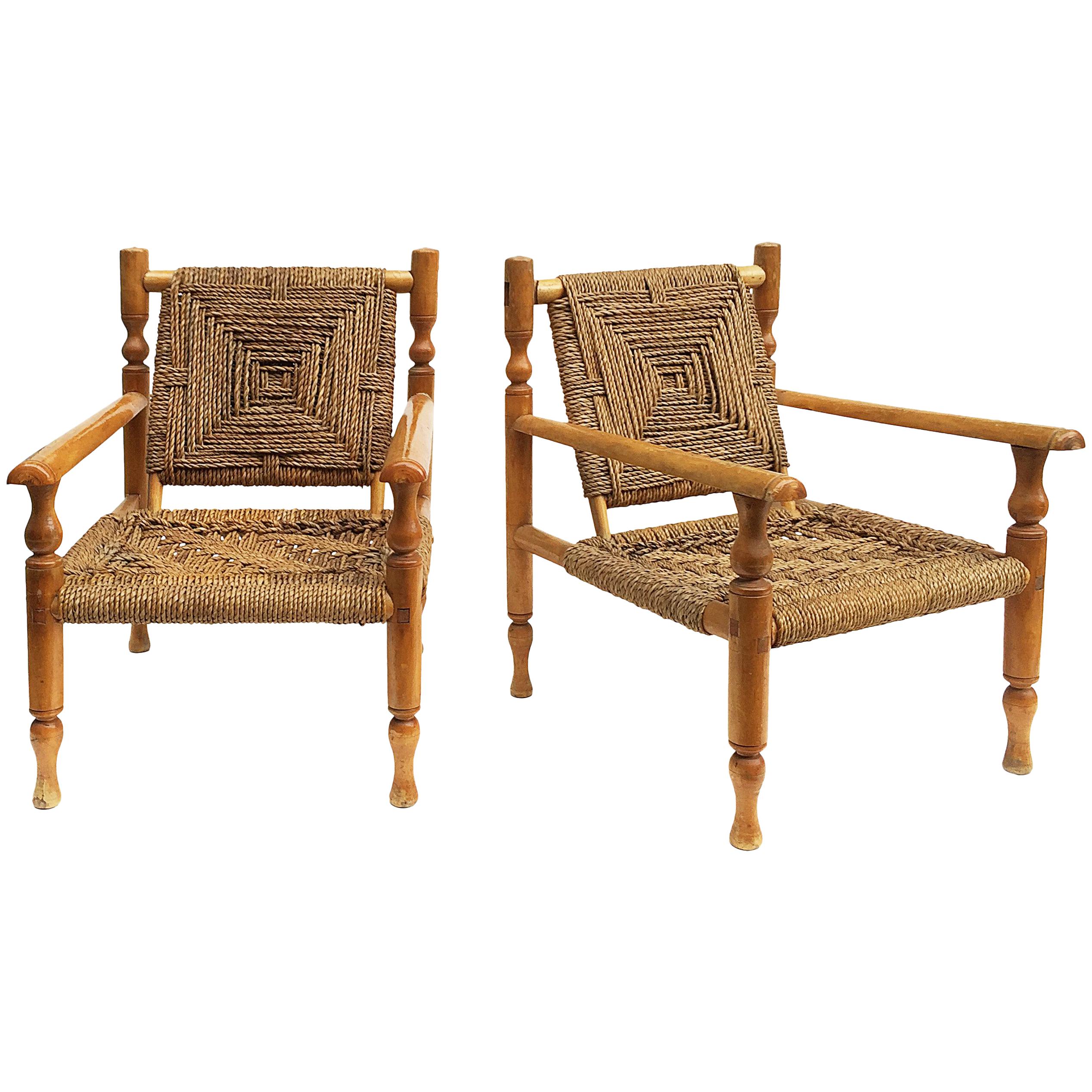 Charlotte Perriand Style Sisal Rope Armchairs