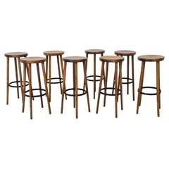 Charlotte Perriand Style Tall Wooden Stools with Iron Footrests 
Tapered Legs