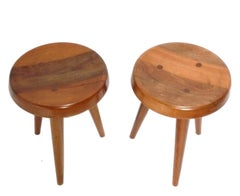 Charlotte Perriand Style Tripod Wood Stools Pair Available